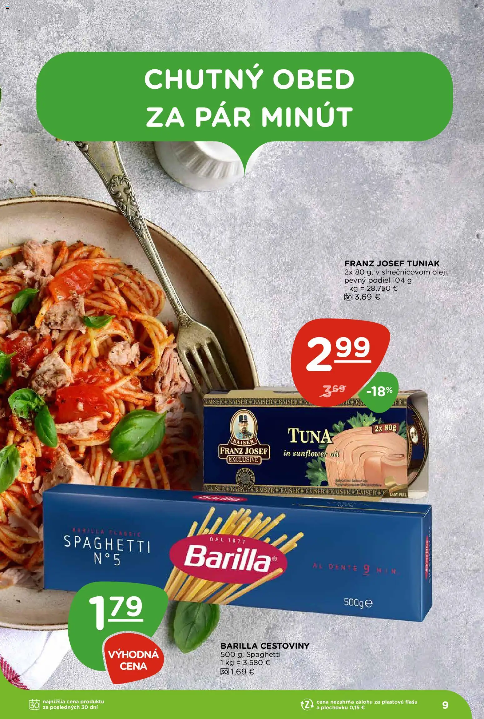 Nové Terno akcie – leták je platný od 29.10.2026 | Strana: 9 | Produkty: Tuniak, Cestoviny, Barilla