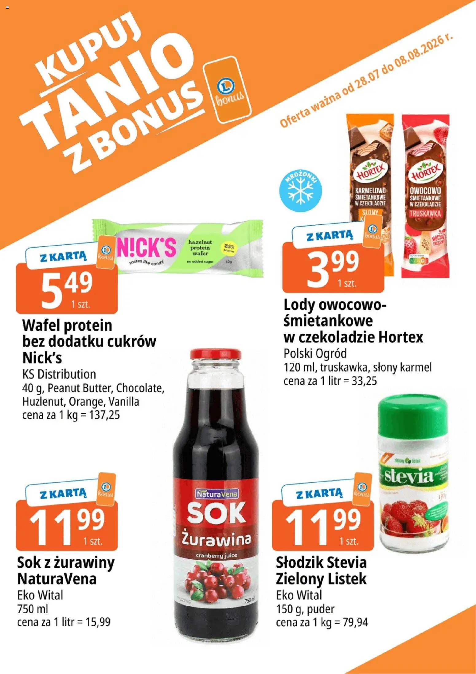 E.Leclerc gazetka - Kupuj Tanio Z Bonus od 28.07.2026 | Strona: 5 | Produkty: Karta, Puder, Sok, Lody