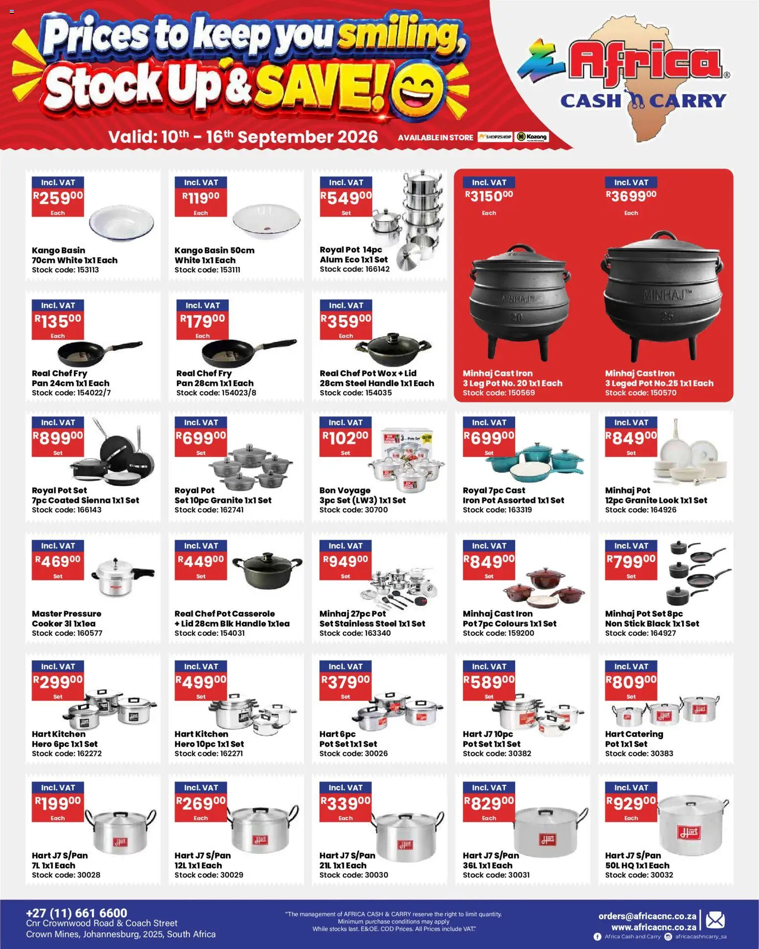 New Africa Cash & Carry catalogue – valid from 10/09/2026 | Page: 46 | Products: Iron, Cooker, Basin, Stock