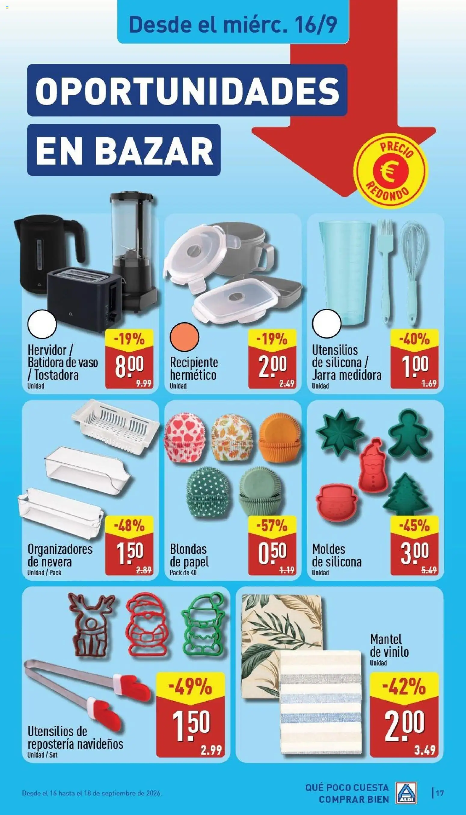 Aldi folleto Canarias │ válido desde el 14/09/2026 | Página: 17 | Productos: Mantel, Nevera, Batidora, Tostadora