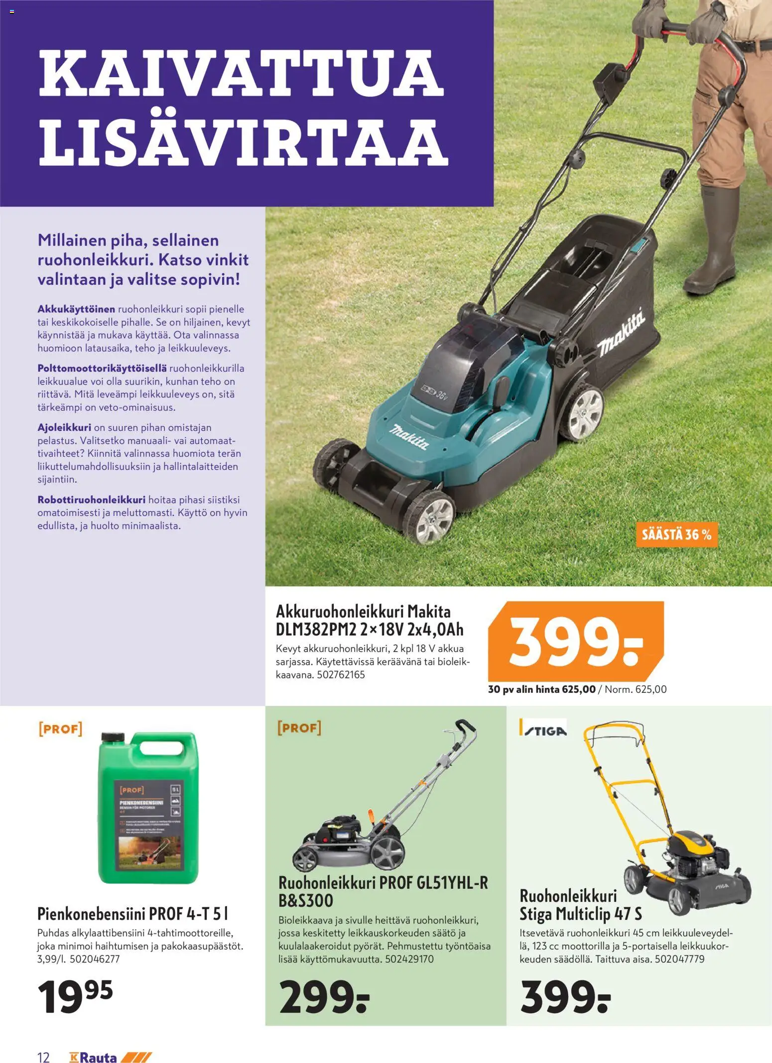 K-Rauta tarjoukset – voimassa 20.05.2026 alkaen | Sivu: 12 | Tuotteet: Robottiruohonleikkuri, Ruohonleikkuri, Voi