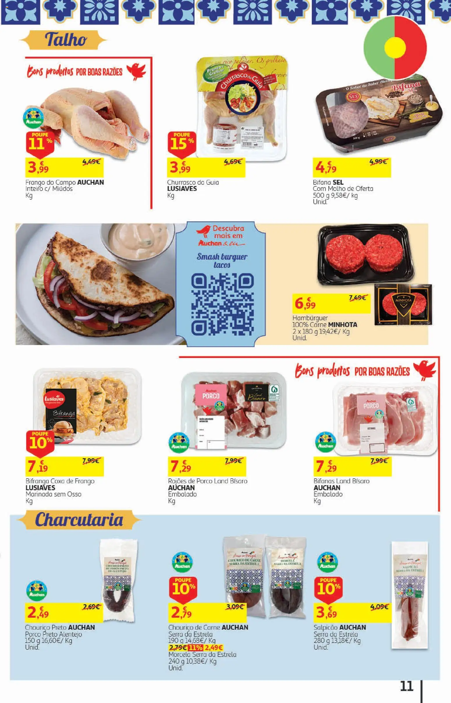 Auchan folheto │ válido de 19/08/2026 | Página: 11 | Produtos: Frango, Hambúrguer, Chouriço, Carne