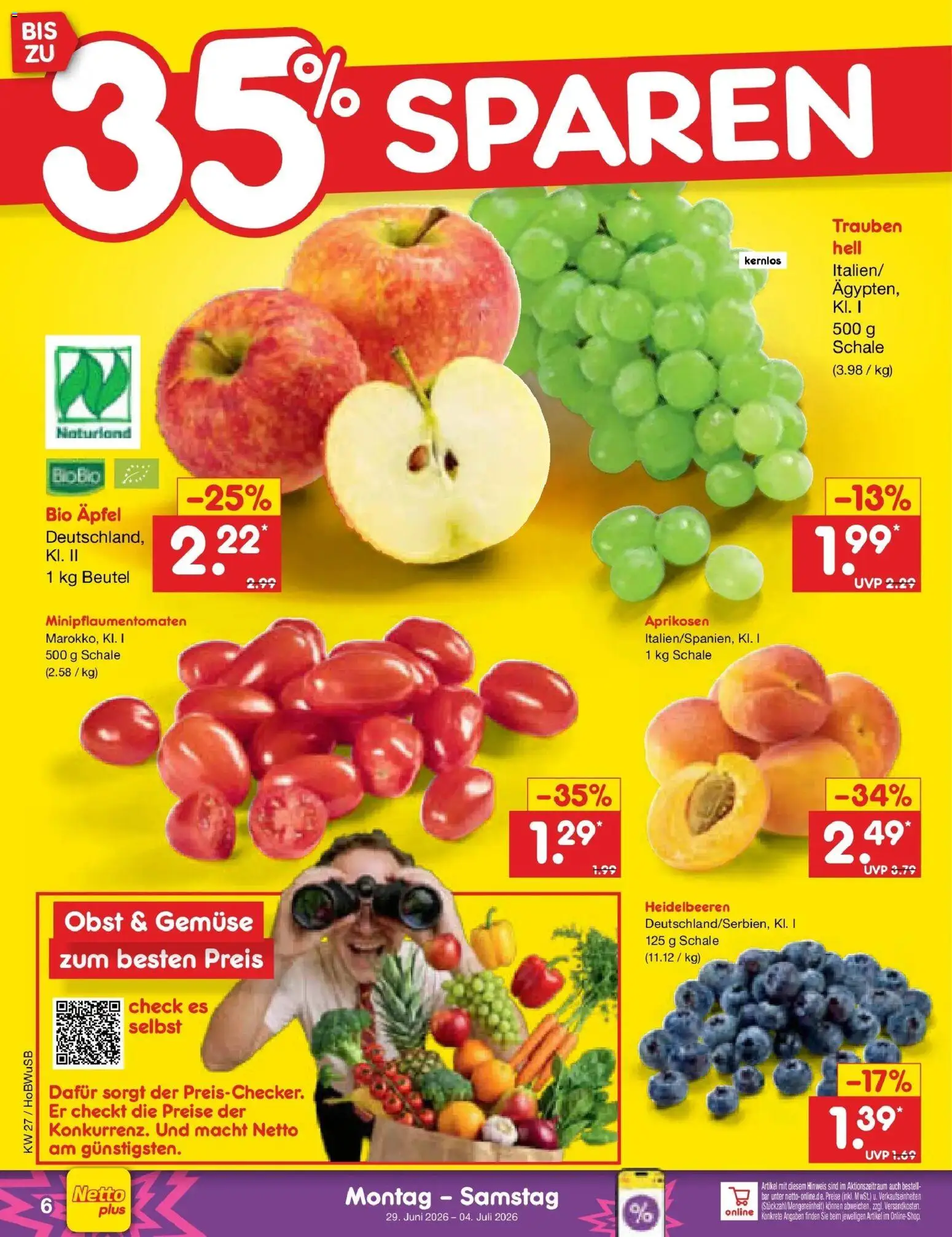 Netto Marken-Discount Prospekt Hannover – gültig ab 29.06.2026 | Seite: 8 | Produkte: Trauben, Äpfel, Heidelbeeren, Gemüse