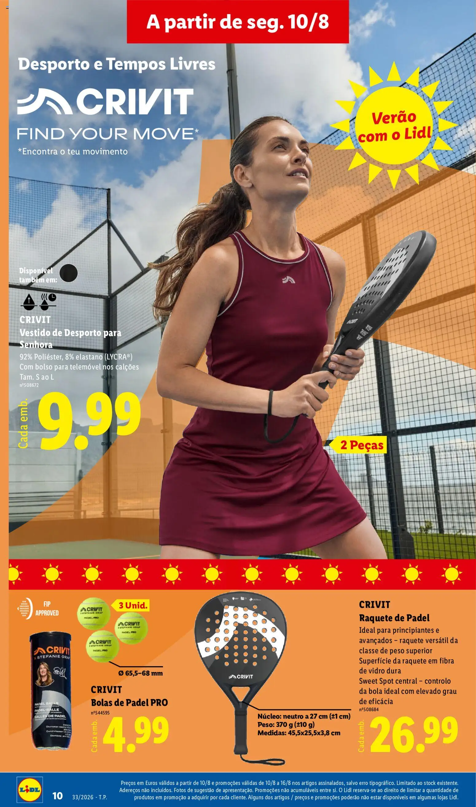 Lidl Novidades │ válido de 10/08/2026 | Página: 10 | Produtos: Vestido, Telemóvel, Raquete, Pá
