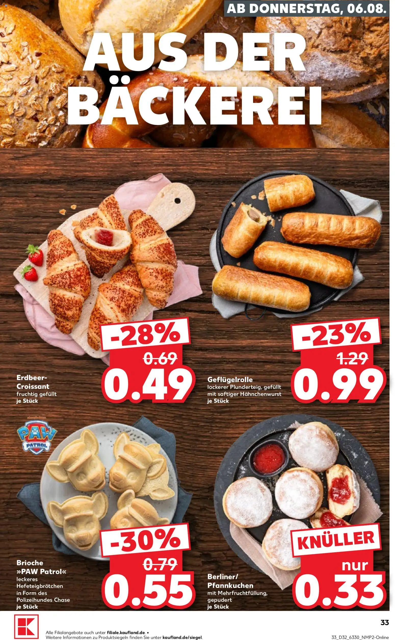 Kaufland Prospekt Kiel – gültig ab 06.08.2026 | Seite: 33 | Produkte: Bäckerei, Pfannkuchen, Croissant