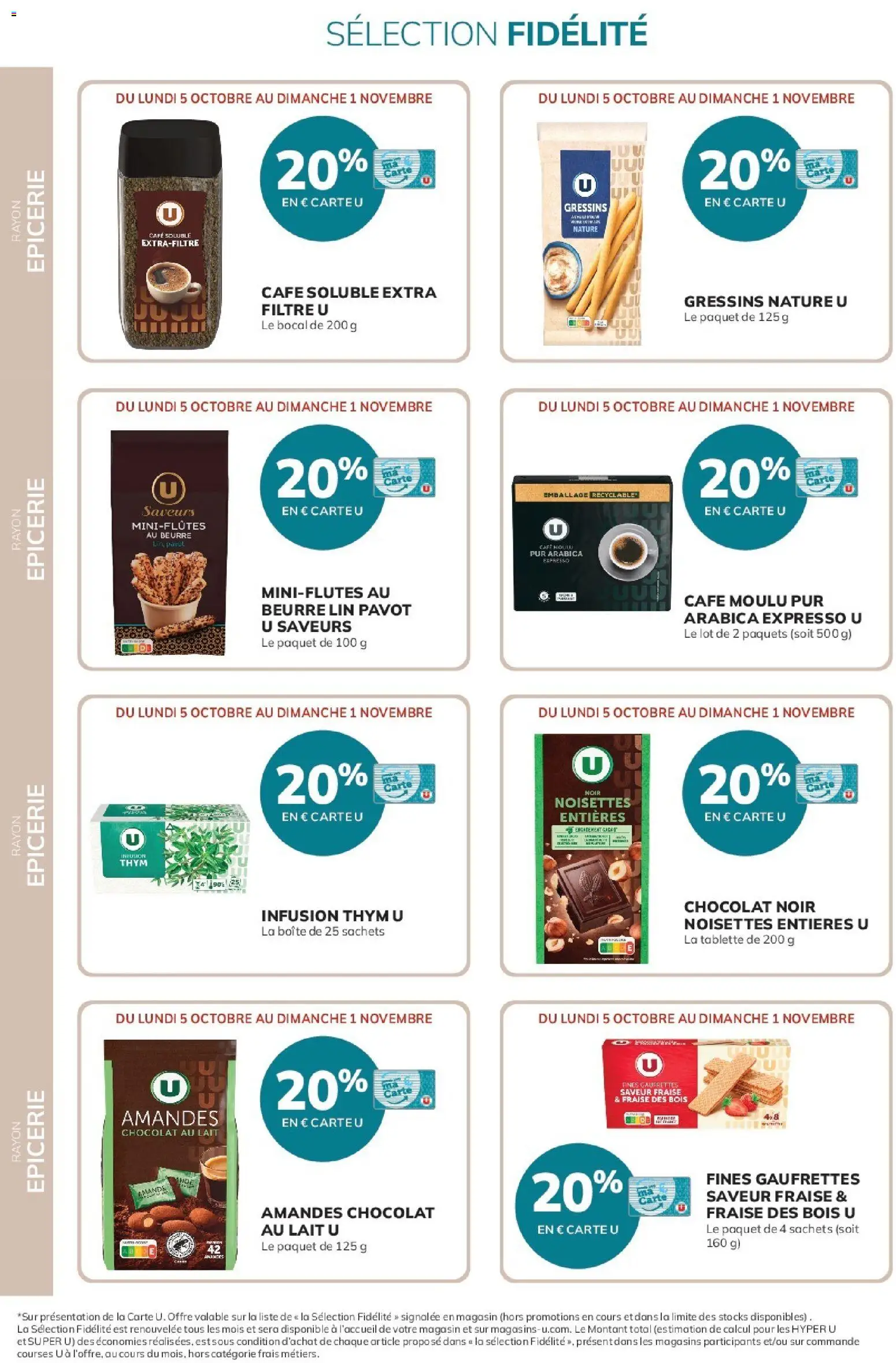 {H1} | Page: 20 | Produits: Infusion, Café soluble, Café moulu, Amandes