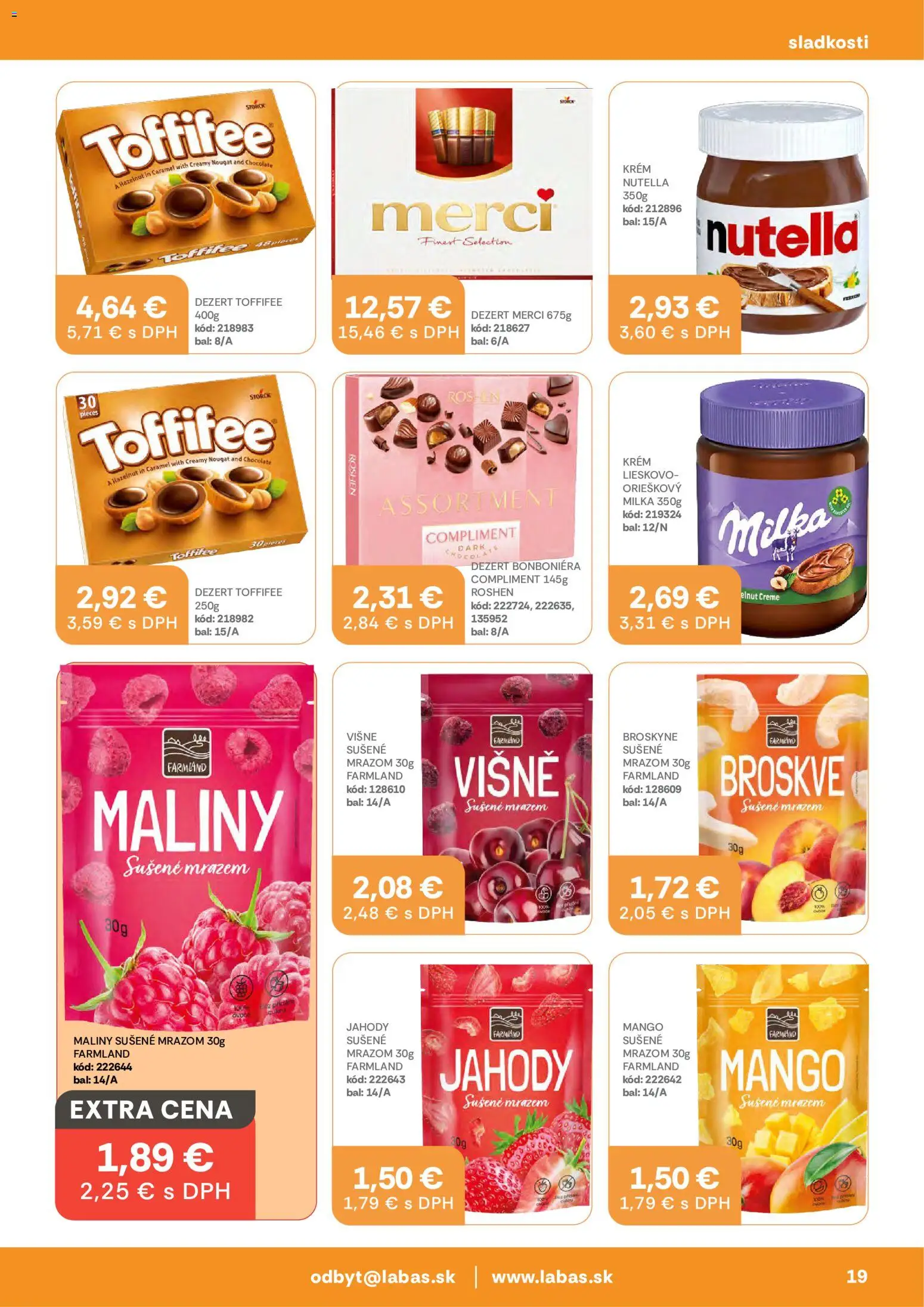 Nové Labaš akcie – leták je platný od 23.10.2026 | Strana: 19 | Produkty: Toffifee, Jahody, Višne, Maliny
