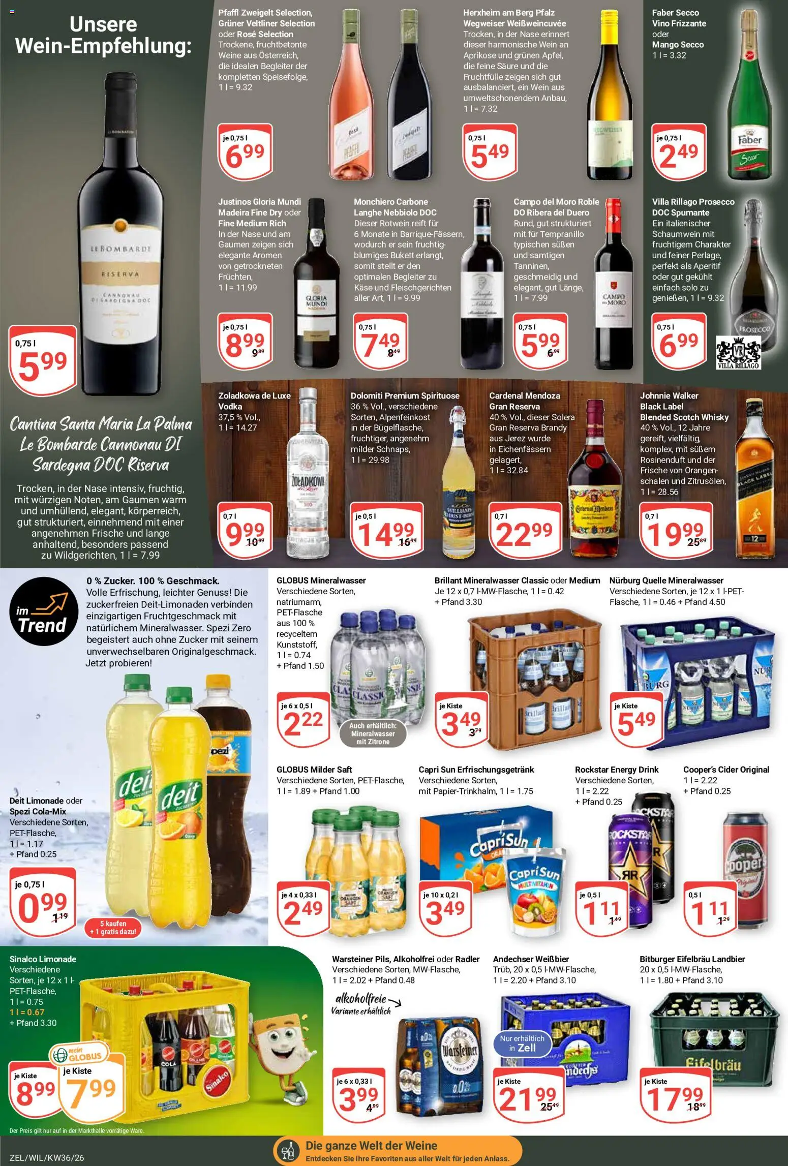 Globus Prospekt Zell – gültig ab 31.08.2026 | Seite: 19 | Produkte: Bitburger, Käse, Limonade, Johnnie walker