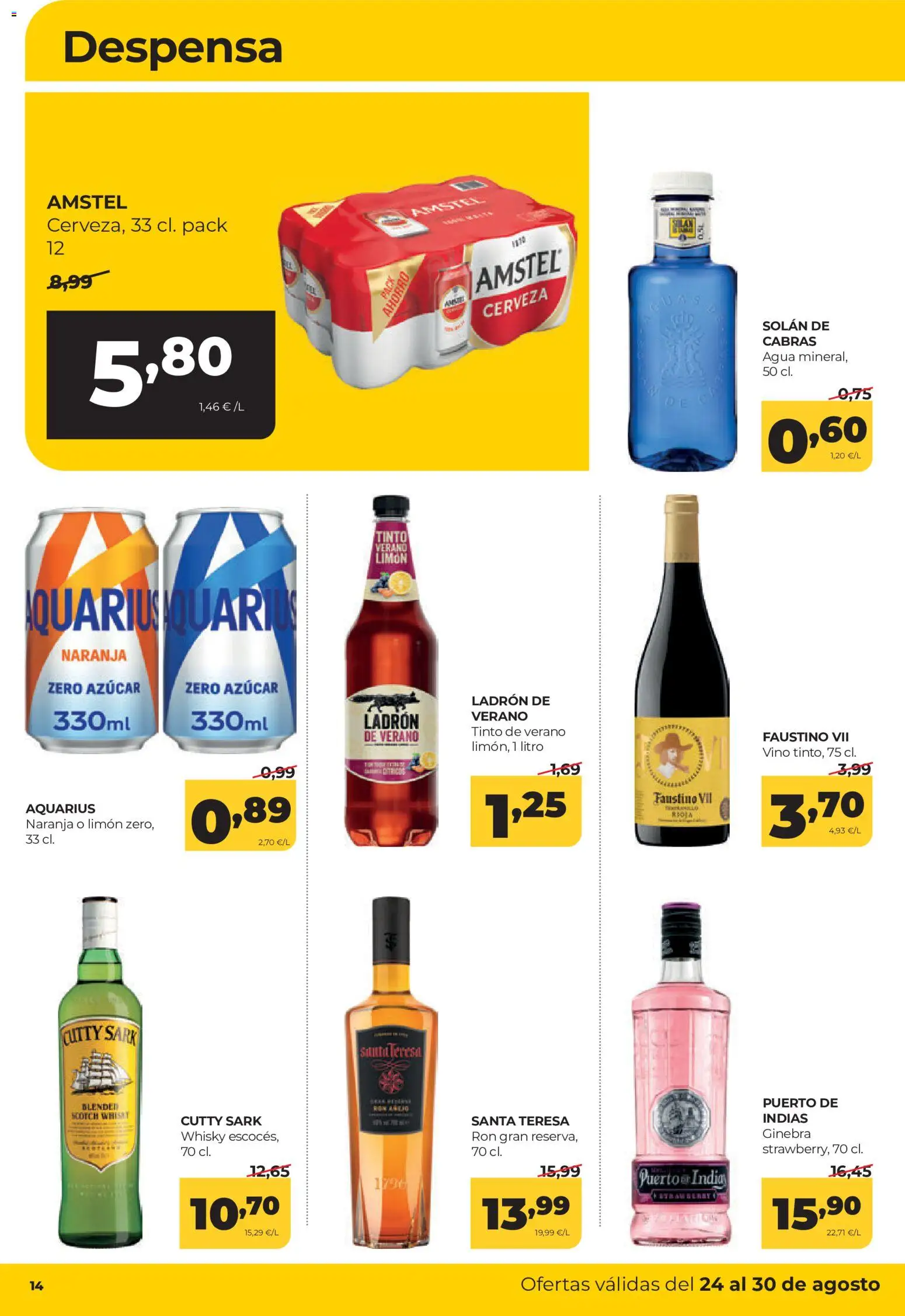 Alimerka folleto │ válido desde el 24/08/2026 | Página: 14 | Productos: Ron, Ginebra, Whisky, Agua