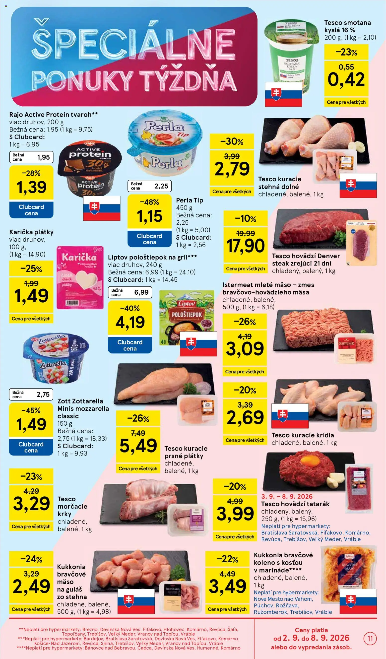 Nové Tesco akcie – leták je platný od 02.09.2026 | Strana: 11 | Produkty: Gril, Cream cheese, Tatarák