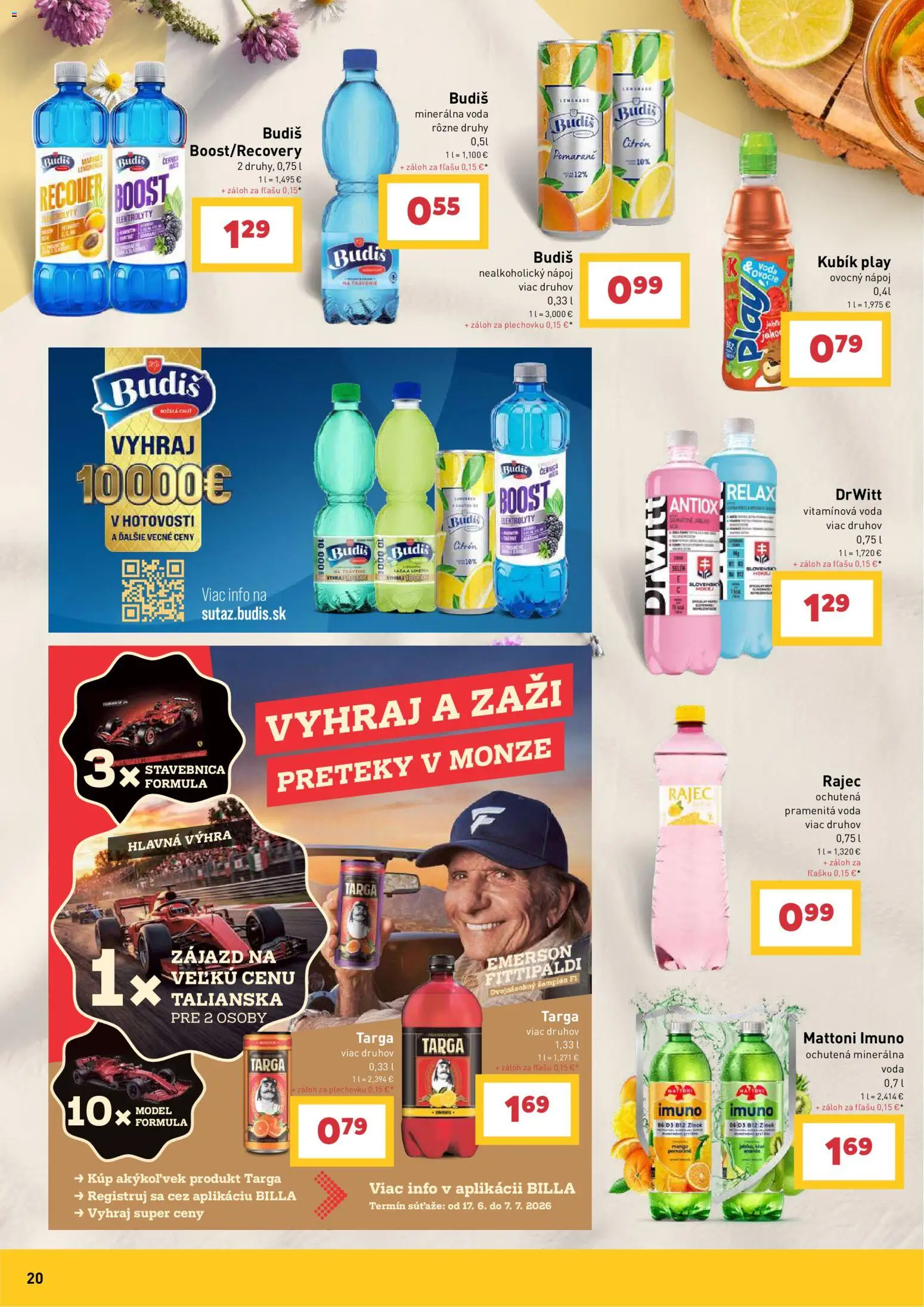 Nové Billa akcie – leták je platný od 17.06.2026 | Strana: 20 | Produkty: Mattoni, Minerálna voda, Mango, Ovocie