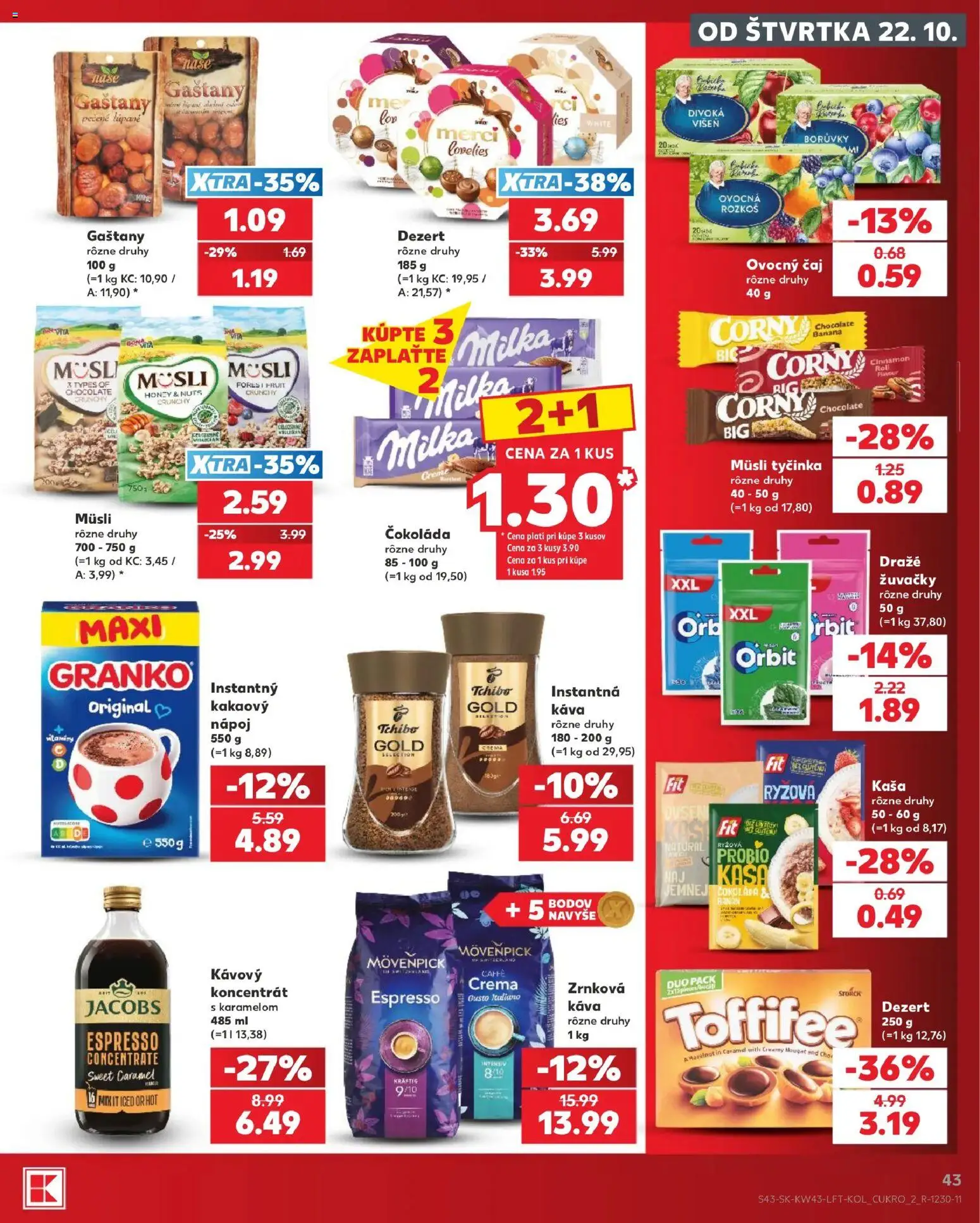 Nové Kaufland akcie – leták je platný od 22.10.2026 | Strana: 43 | Produkty: Milka, Žuvačky, Dezert, Granko