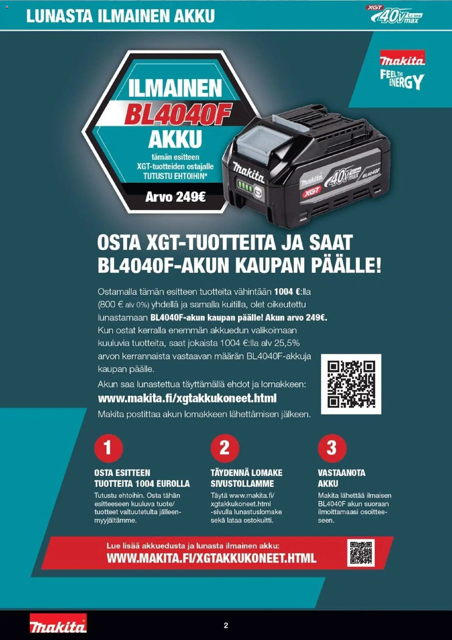 Makita tarjoukset - XGT esite 2026 – voimassa 07.04.2026 alkaen | Sivu: 2 | Tuotteet: Akku