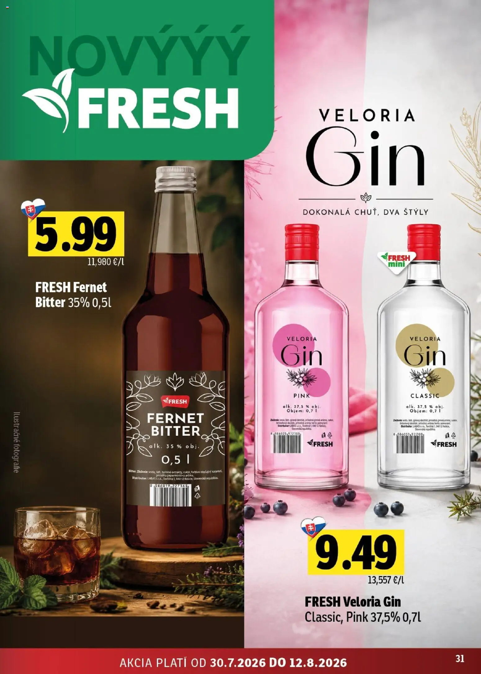Nové Fresh akcie – leták je platný od 30.07.2026 | Strana: 31 | Produkty: Gin, Fernet