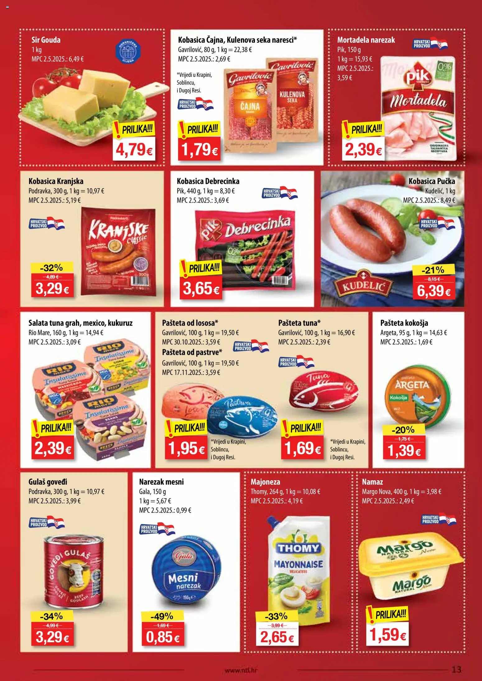 NTL katalog | vrijedi od 03.06.2026 | Stranica: 13 | Proizvodi: Kranjska kobasica, Pašteta, Majoneza, Gouda