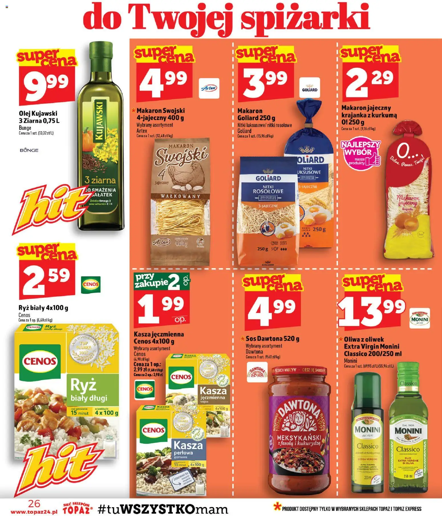 Topaz gazetka od 30.07.2026 | Strona: 26 | Produkty: Makaron jajeczny, Kukurydza, Jajka, Sos