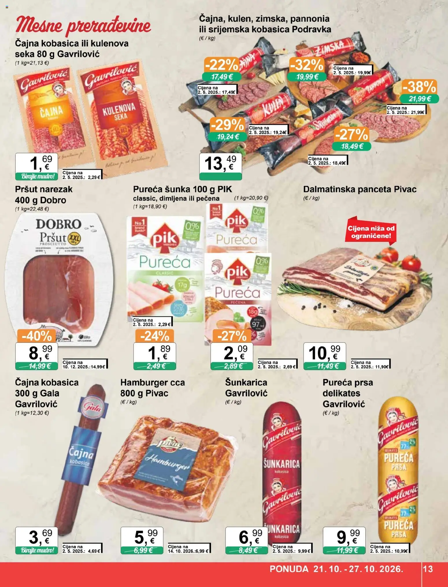 KTC katalog | vrijedi od 21.10.2026 | Stranica: 13 | Proizvodi: Podravka, Narezak, Panceta, Čajna kobasica