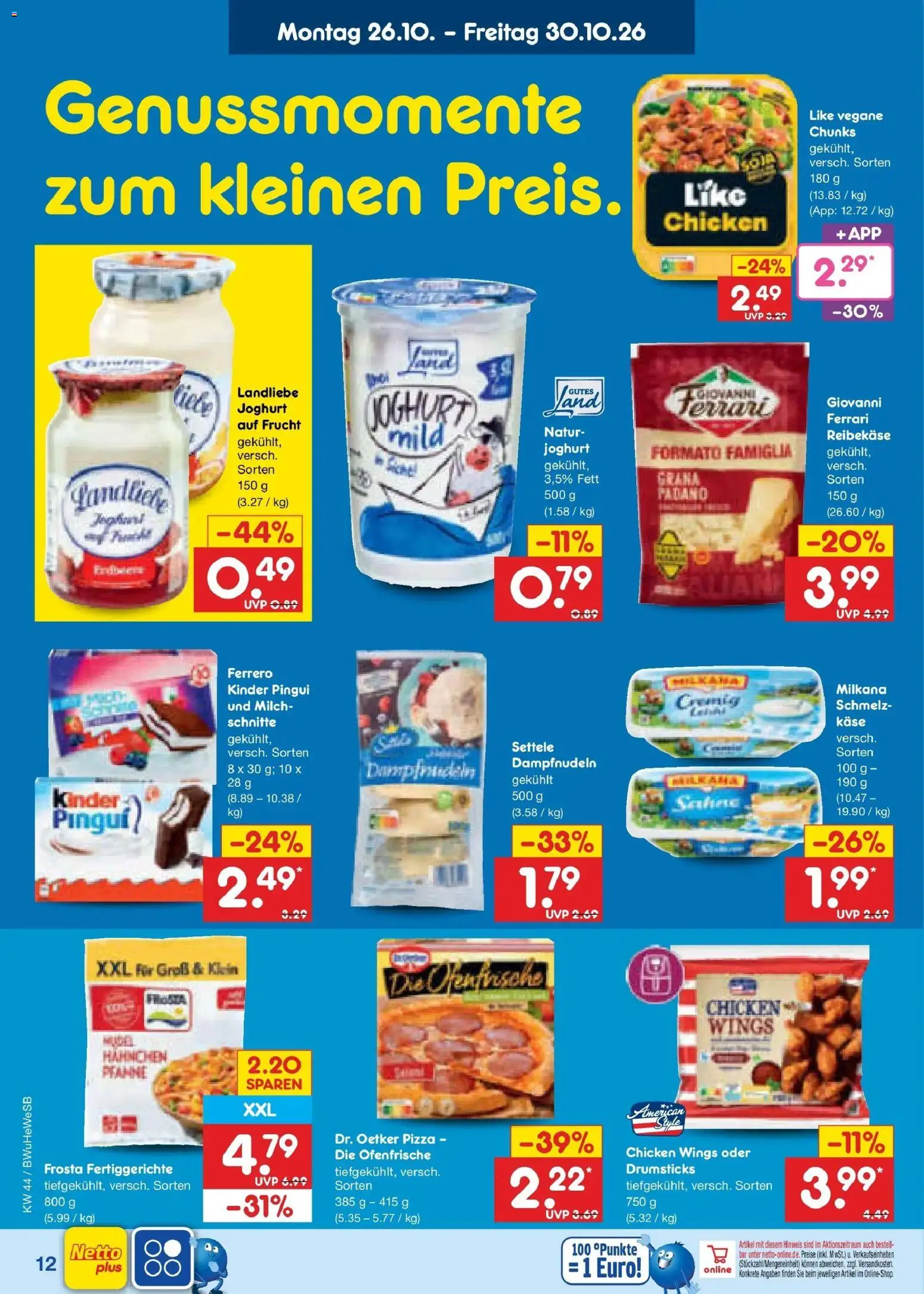 Netto Marken-Discount Prospekt Hamburg – gültig ab 26.10.2026 | Seite: 18 | Produkte: Hahnchen, Milch, Fertiggerichte, Reibekase
