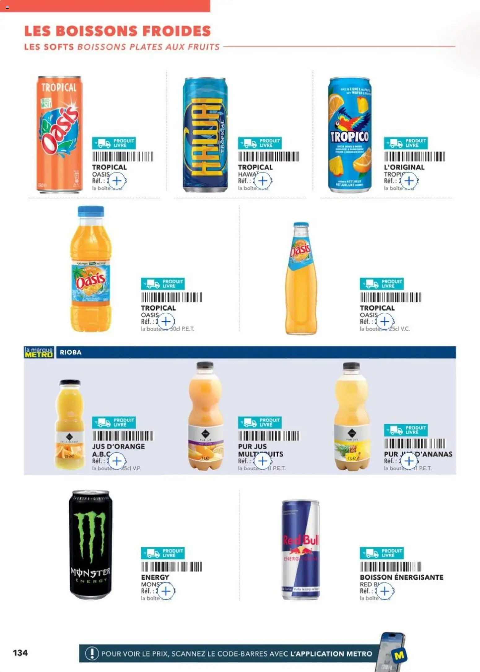 {H1} | Page: 134 | Produits: Jus d'orange, Boisson énergisante, Jus, Livre