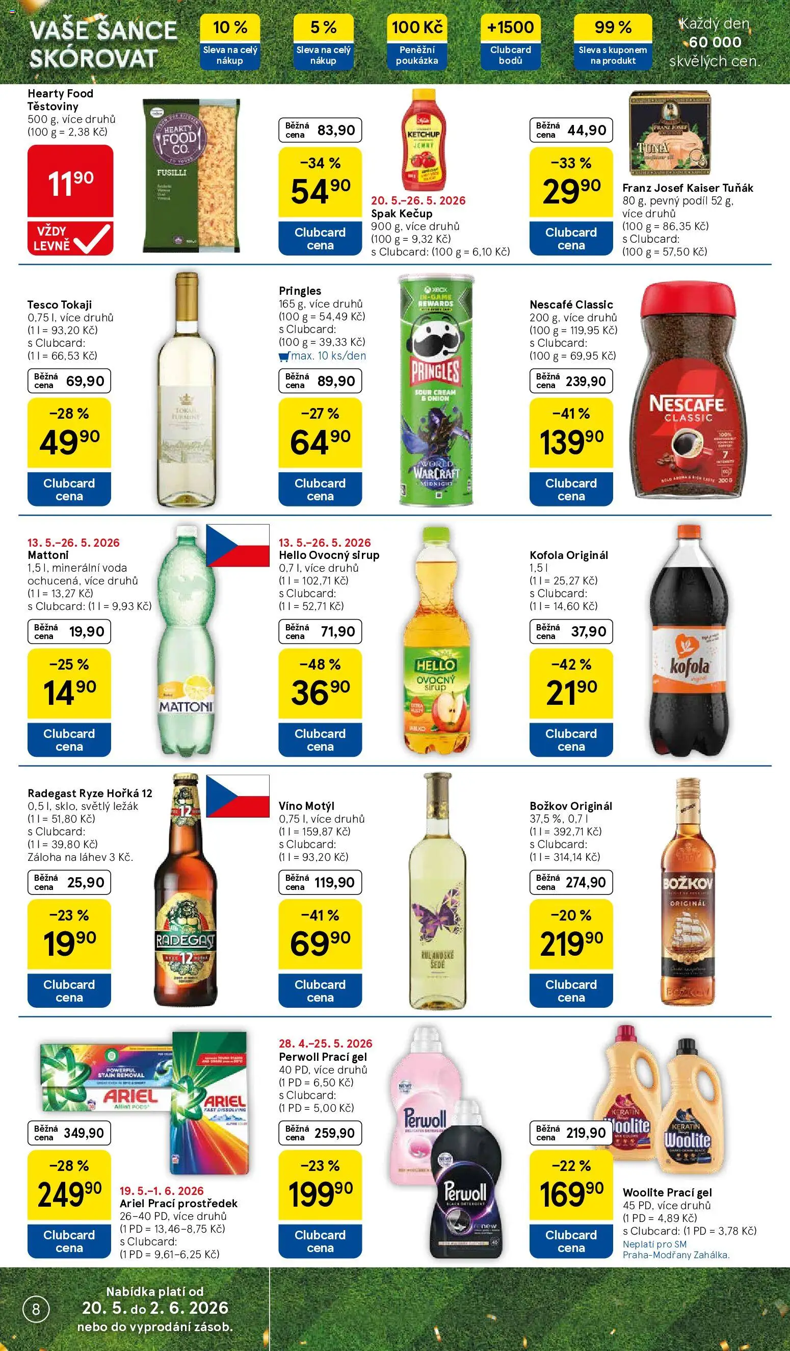 Tesco leták - Supermarket od 20.05.2026 | Strana: 8 | Produkty: Tuňák, Voda, Radegast, Láhev