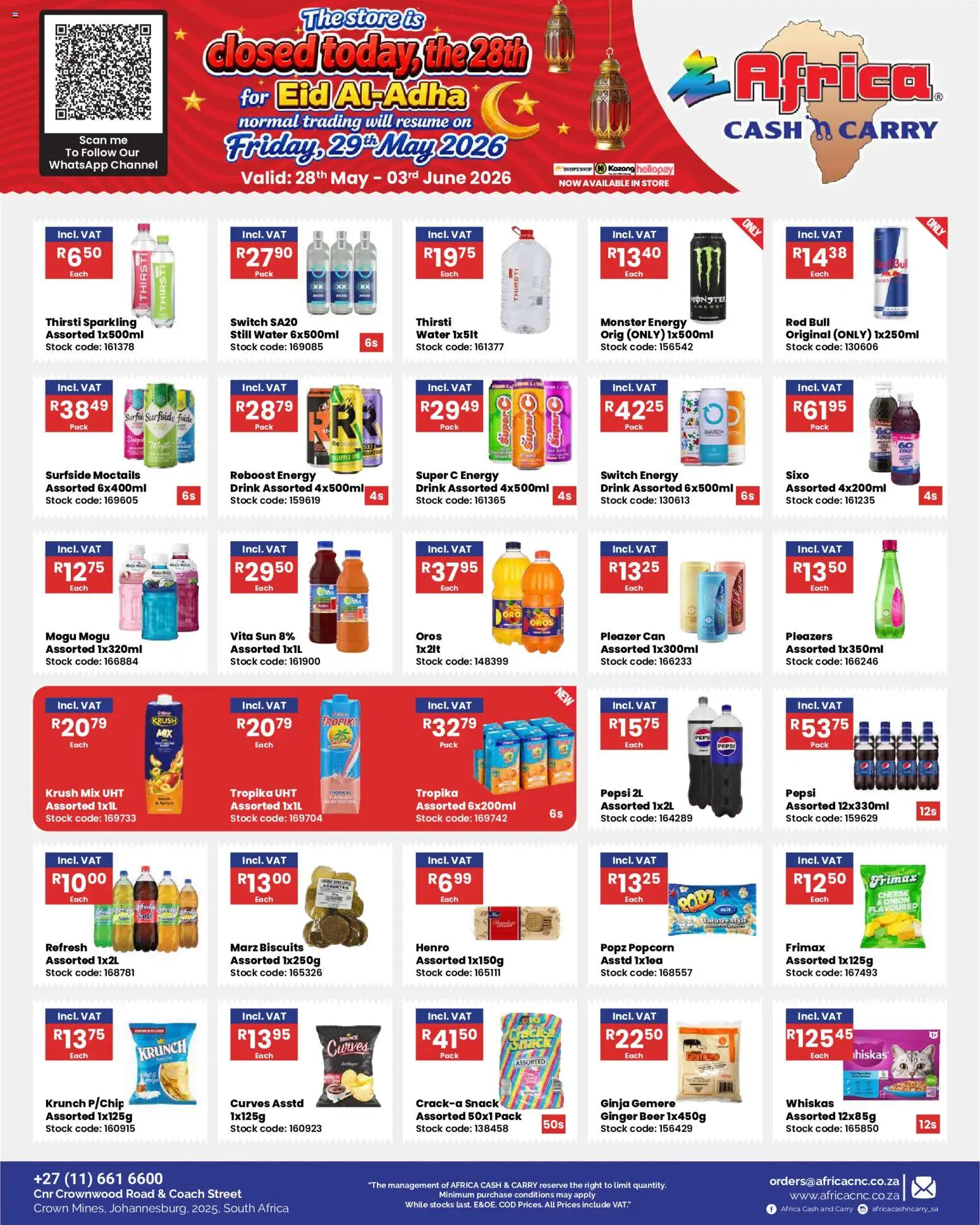 New Africa Cash & Carry catalogue – valid from 28.05.2026 | Page: 25 | Products: Biscuits, Beer, Stock, Water