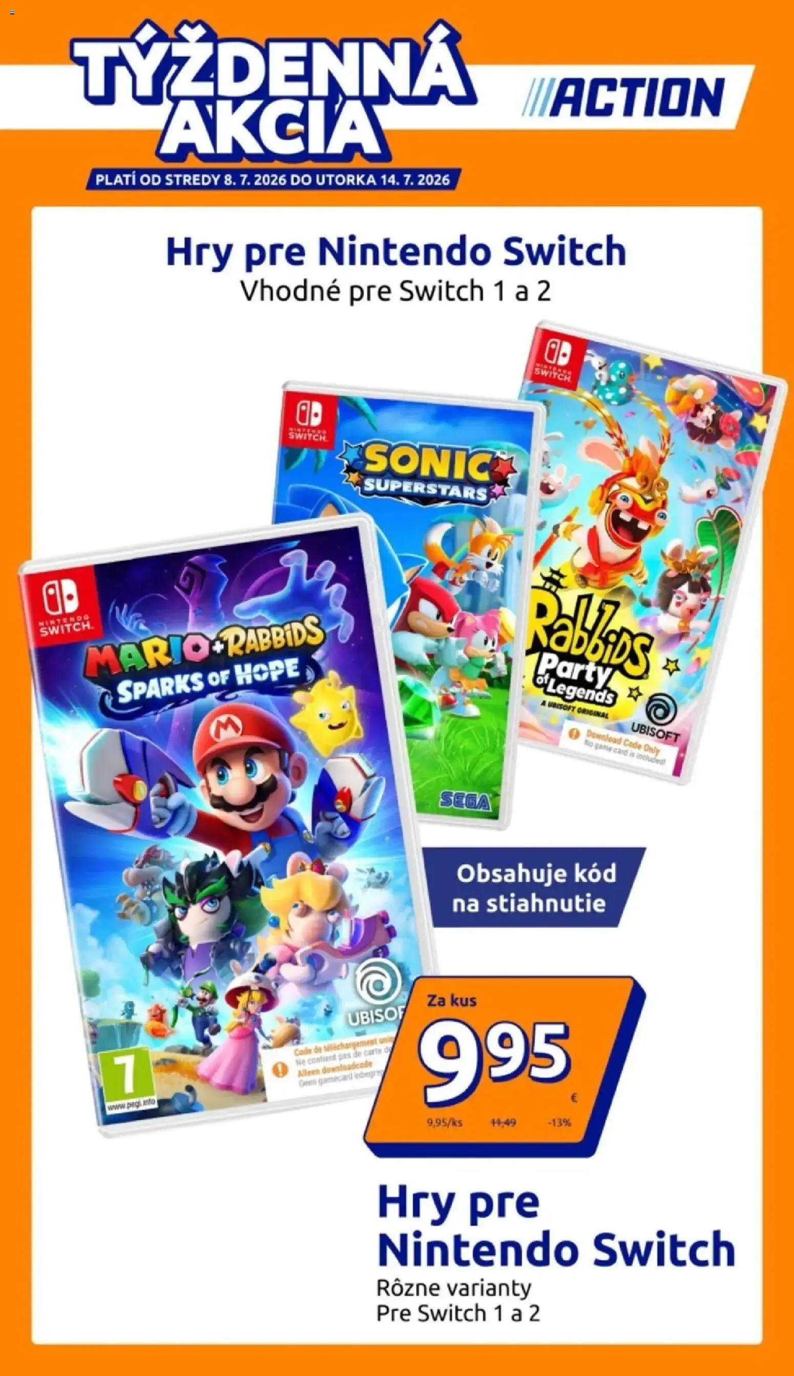 Nové Action akcie – leták je platný od 08.07.2026 | Strana: 1 | Produkty: Pás, Nintendo Switch
