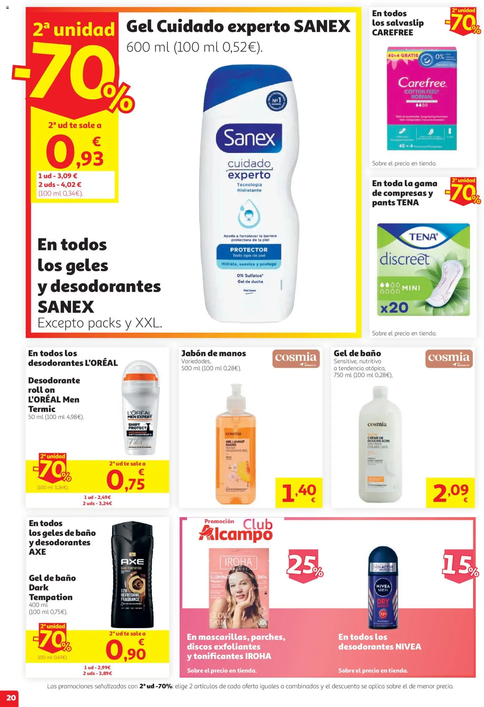 Alcampo folleto │ válido desde el 27/08/2026 | Página: 20 | Productos: Antitranspirante, Gel de baño, Té, Compresas