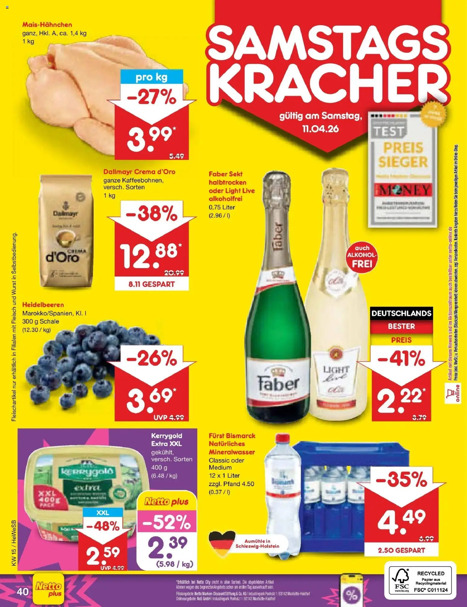 Netto Marken-Discount Prospekt Hamburg	 – gültig ab 07.04.2026 | Seite: 52 | Produkte: Heidelbeeren, Dallmayr, Wurst, Fleisch