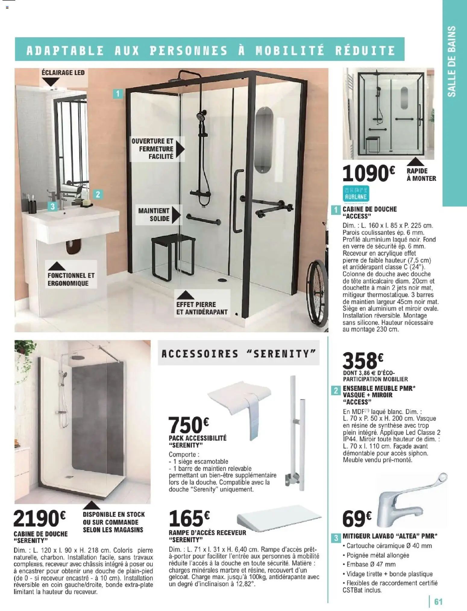 {H1} | Page: 61 | Produits: Mitigeur lavabo, Éclairage, Laque, Applique LED