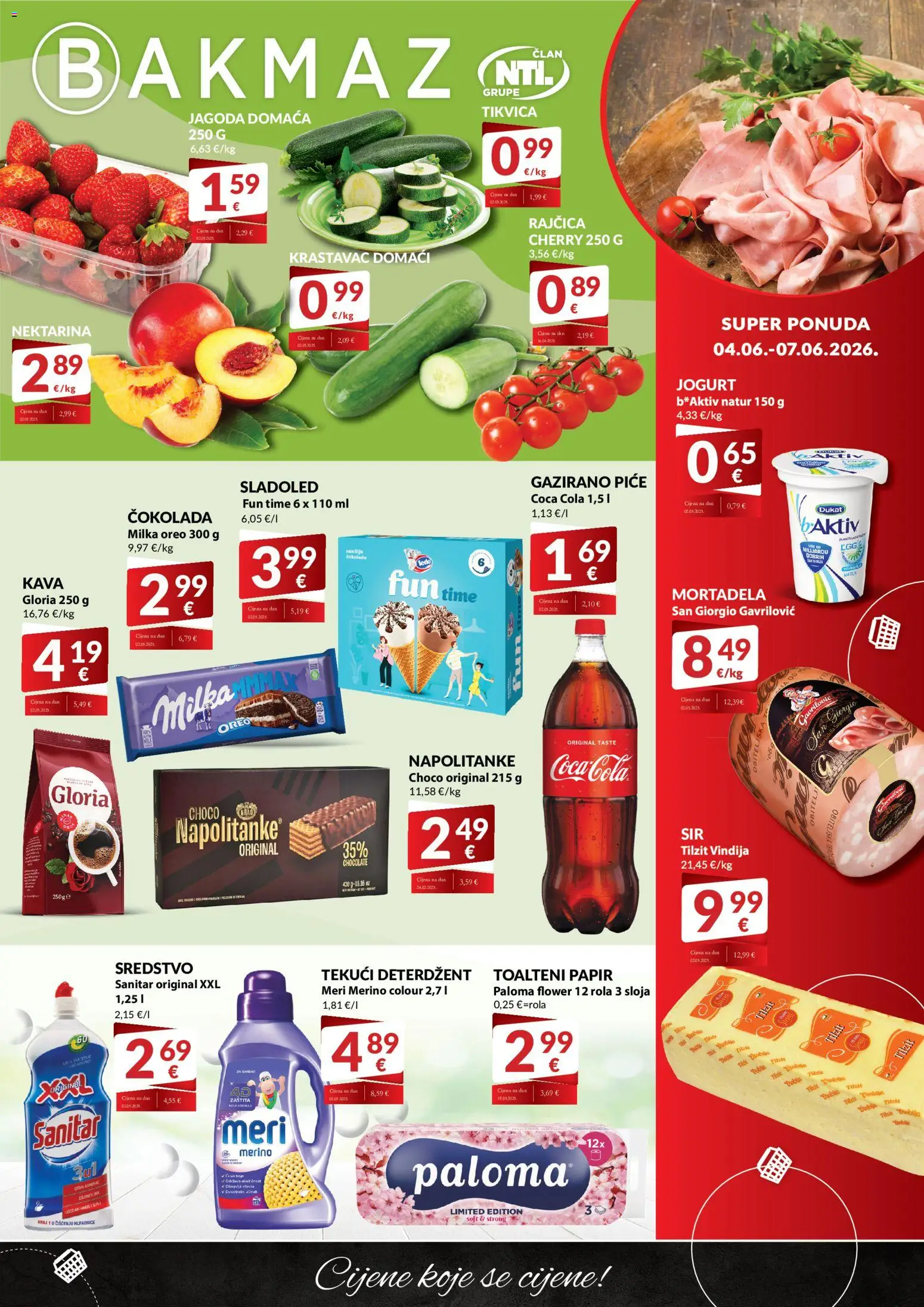 Bakmaz katalog | vrijedi od 04.06.2026 | Stranica: 1 | Proizvodi: Čokolada, Mortadela, Krastavac, Napolitanke