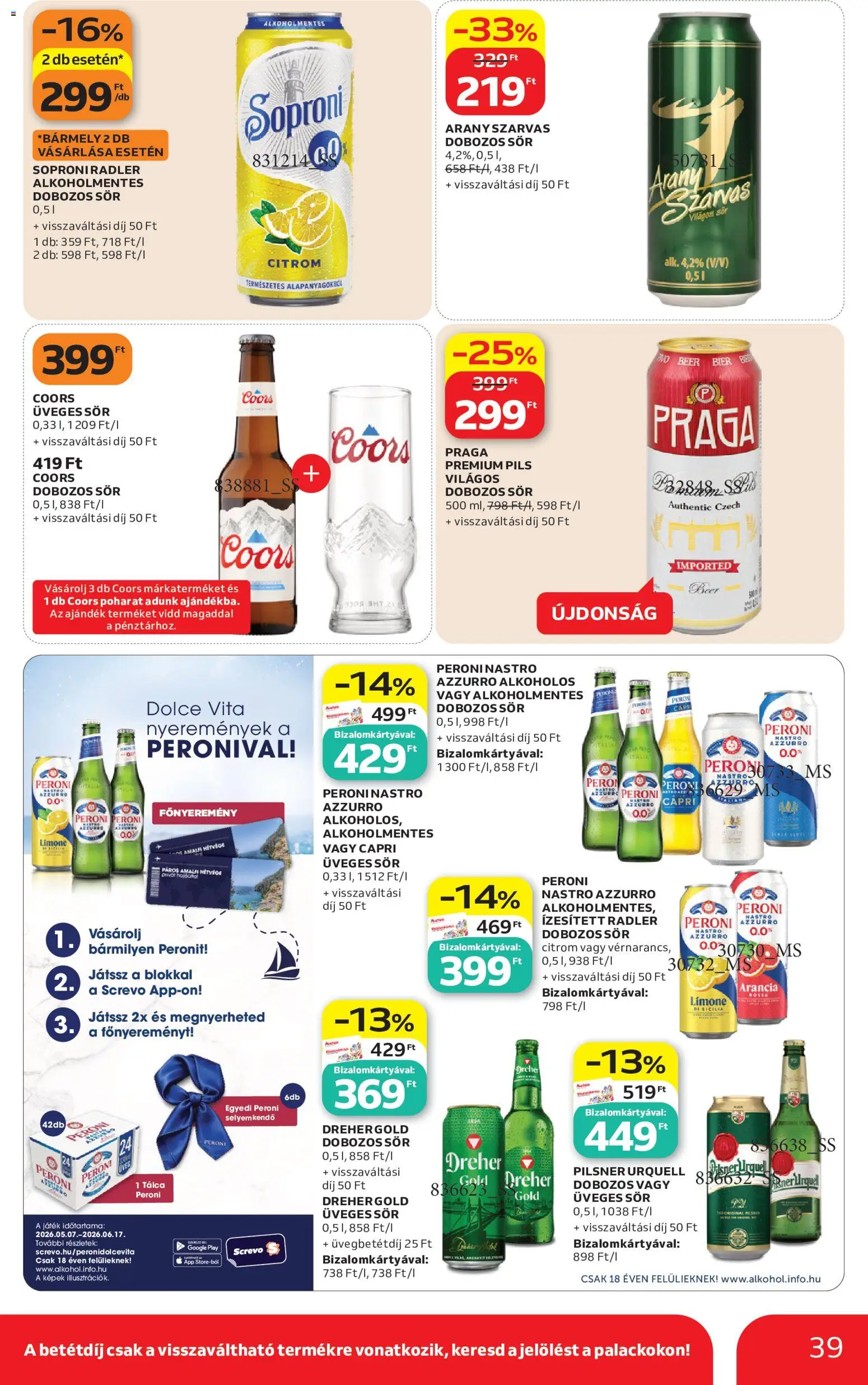 Auchan akciós ujság - amely érvényes a következő dátumtól: 21.05.2026 | Oldal: 39 | Termékek: Játék, Radler, Dobozos sör, Sör