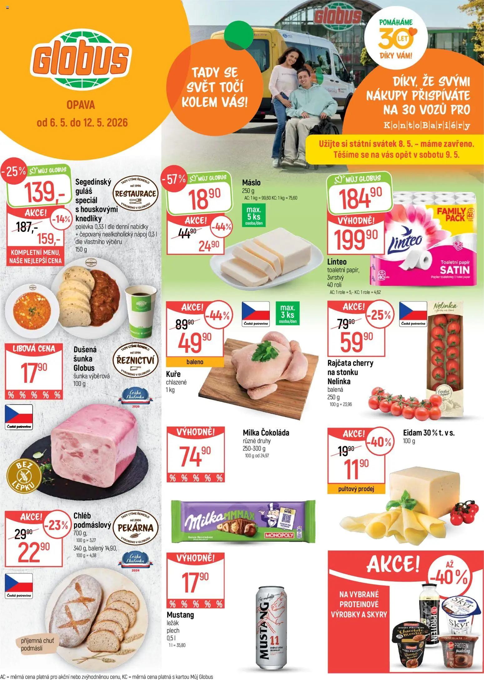 Globus leták - Opava od 06.05.2026 | Strana: 1 | Produkty: Plech, Podmáslí, Skyr, Pekárna