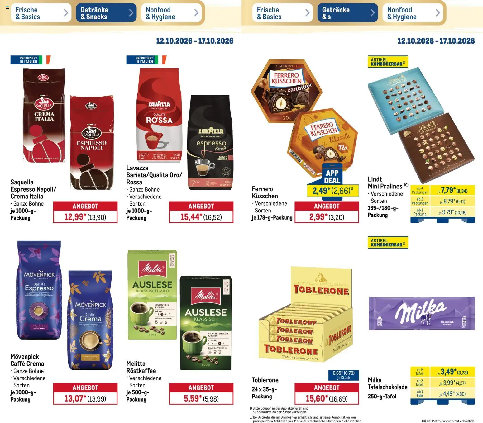 Metro Prospekt – gültig ab 12.10.2026 | Seite: 12 | Produkte: Melitta, Lavazza, Milka, Lindt