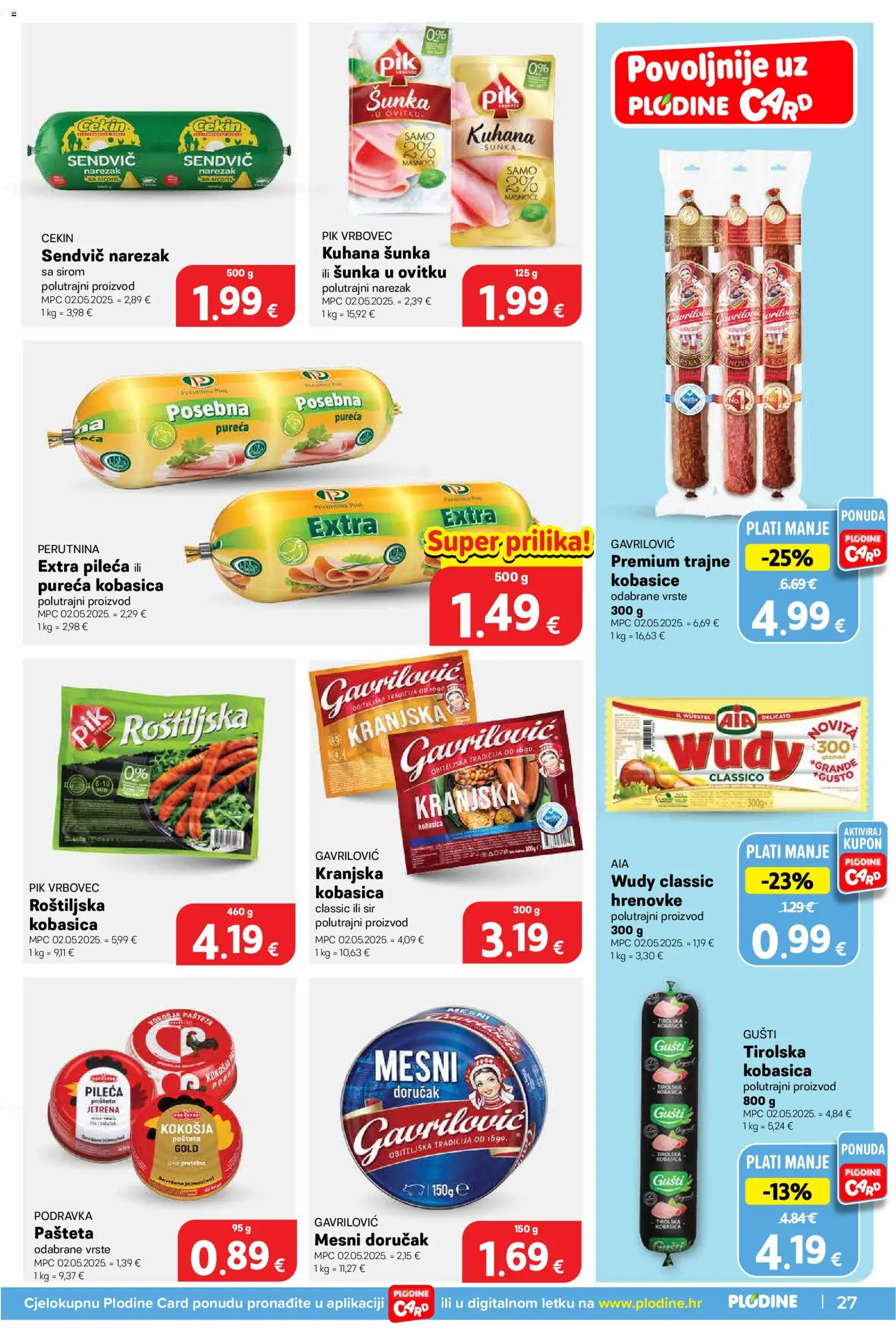 Plodine katalog | vrijedi od 08.07.2026 | Stranica: 27 | Proizvodi: Sir, Kobasica, Lavor, Pik Vrbovec