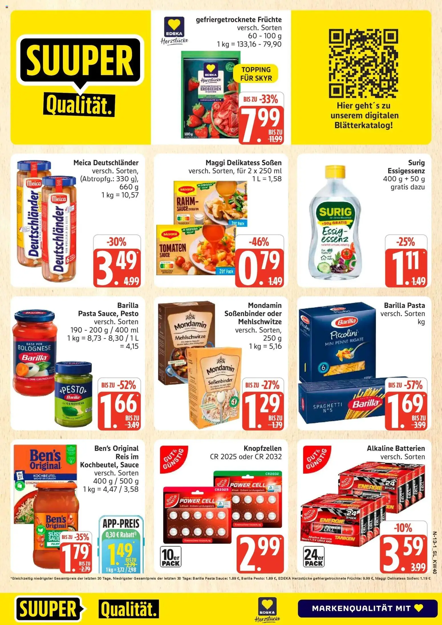 Edeka Prospekt Schleswig (ab 28.09.2026) » Angebote Online | Seite: 13 | Produkte: Batterien, Barilla, Essig, Pasta