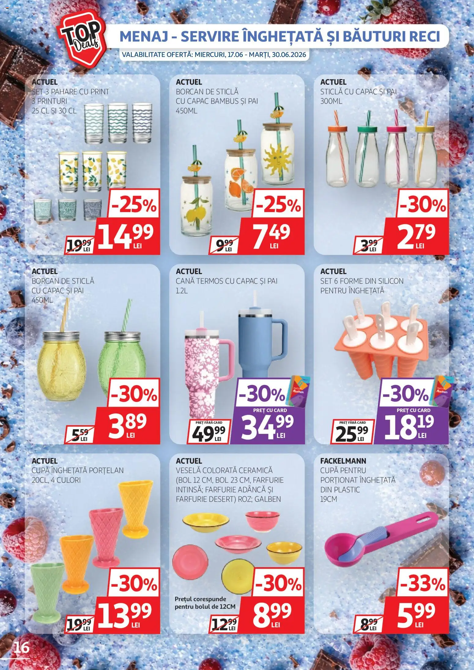 Noul catalog Auchan – valabil de la 17.06.2026 | Pagină: 16 | Produse: Pahare, Termos, Borcan, Farfurie
