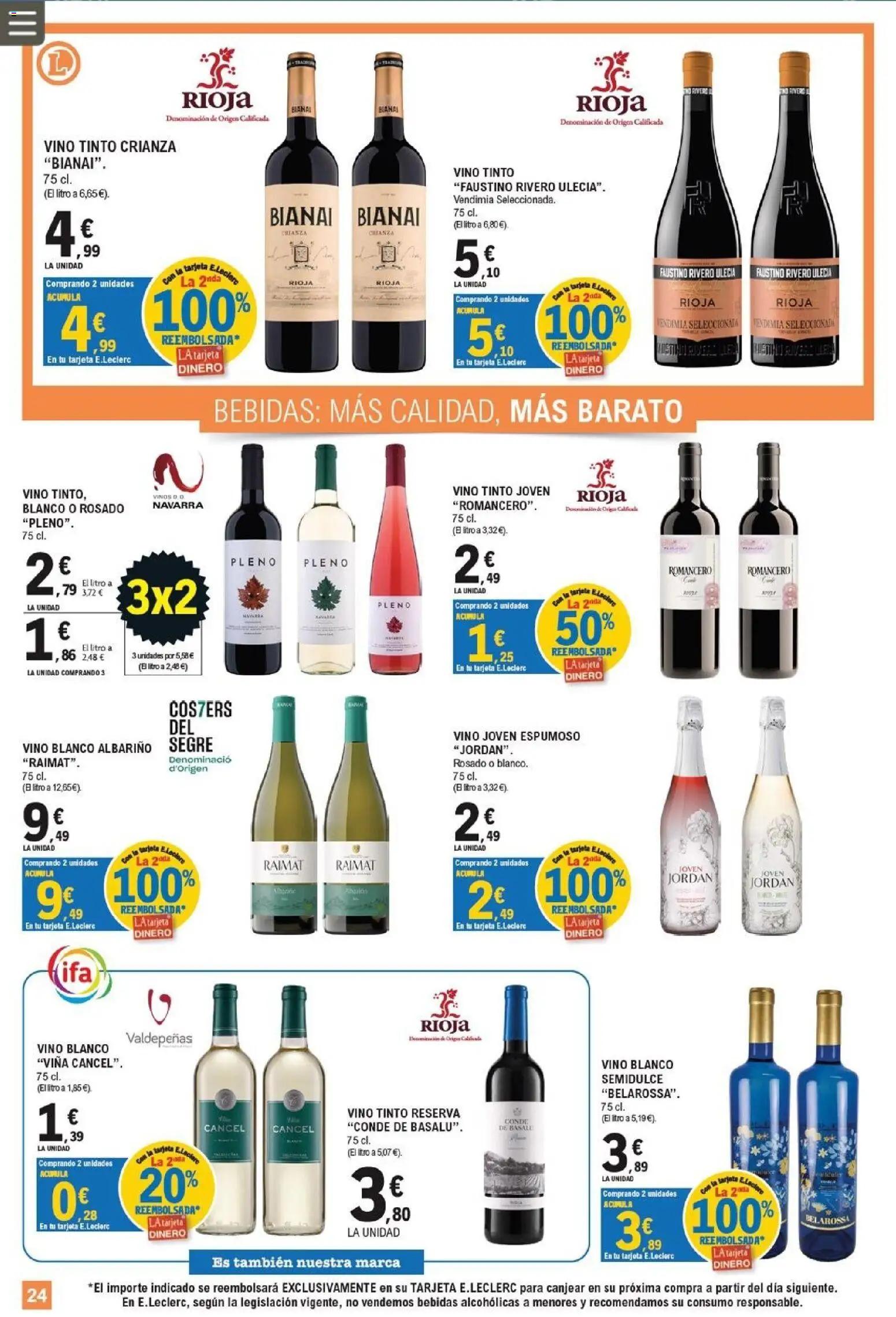 E.Leclerc Pamplona │ válido desde el 09/09/2026 | Página: 24 | Productos: Vino tinto, Vino, Vino blanco, Bebidas
