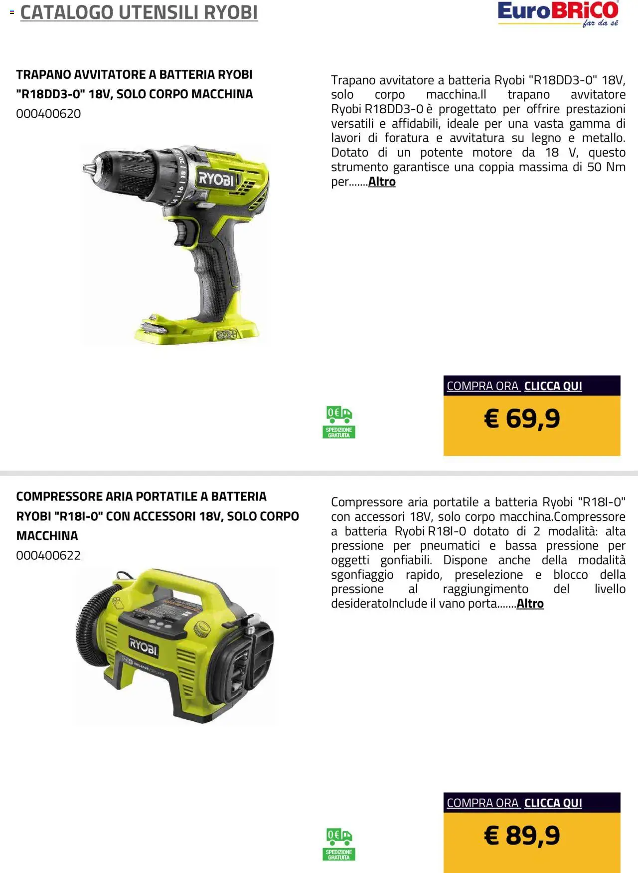 Volantino Eurobrico del 23.07.2025 | Pagina: 30 | Prodotti: Avvitatore, Compressore, Trapano, Batteria