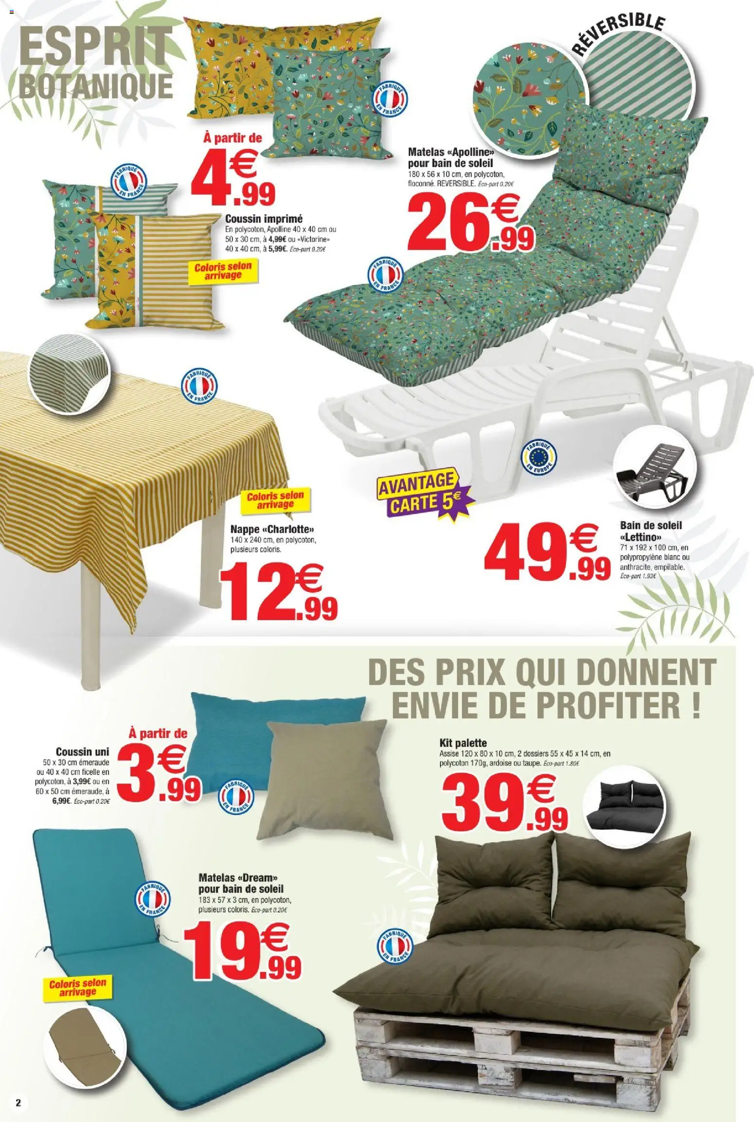 {H1} | Page: 2 | Produits: Bain de soleil, Matelas, Nappe