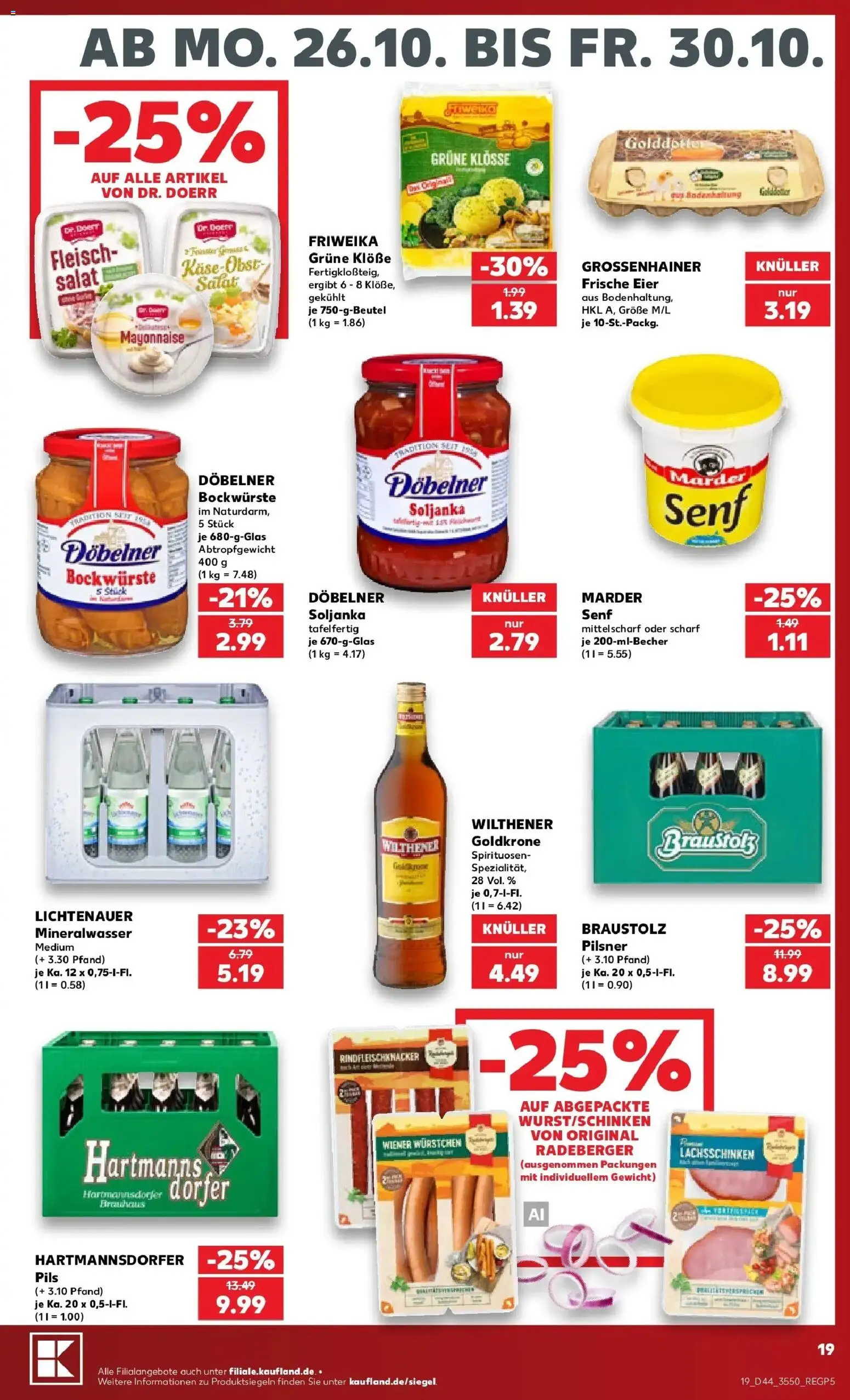 Prospekt Kaufland ab 26.10.2026 » Angebote Online zum Blättern | Seite: 19 | Produkte: Wiener wurstchen, Mineralwasser, Mayonnaise, Salat
