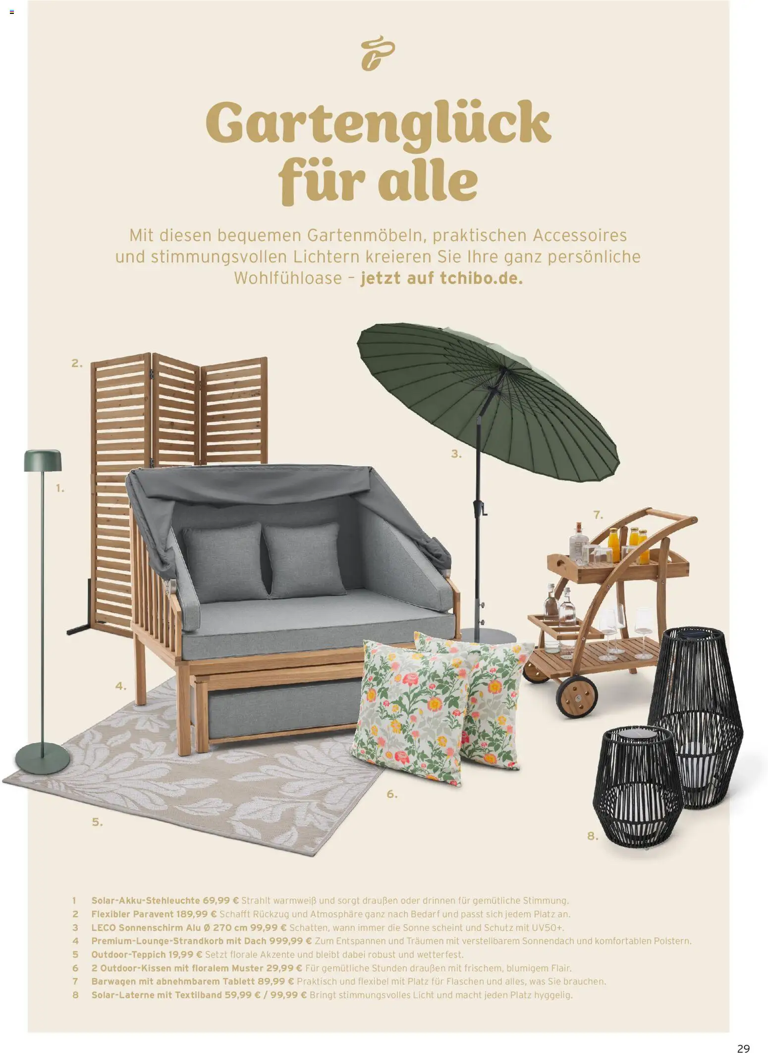 Tchibo Magazin Momente – gültig ab 23.03.2026 | Seite: 29 | Produkte: Paravent, Barwagen, Sonnenschirm