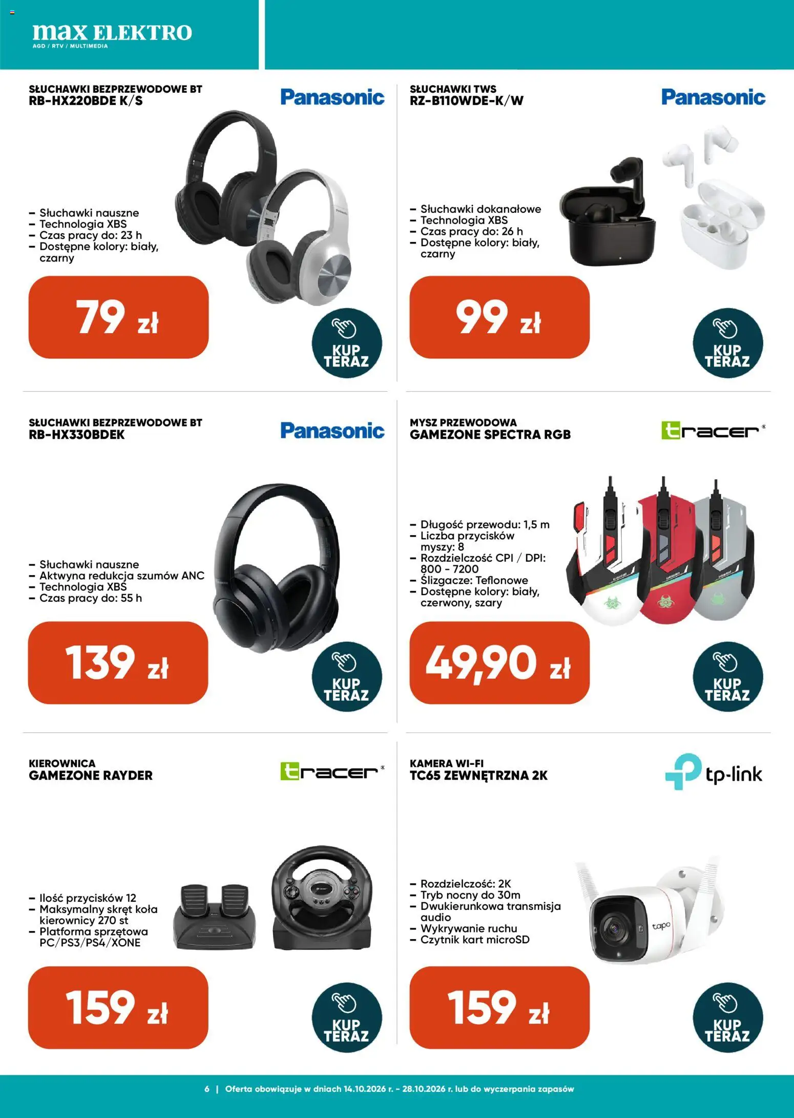 Max elektro gazetka od 14.10.2026 | Strona: 6 | Produkty: Mysz, Audio, Słuchawki, Słuchawki bezprzewodowe