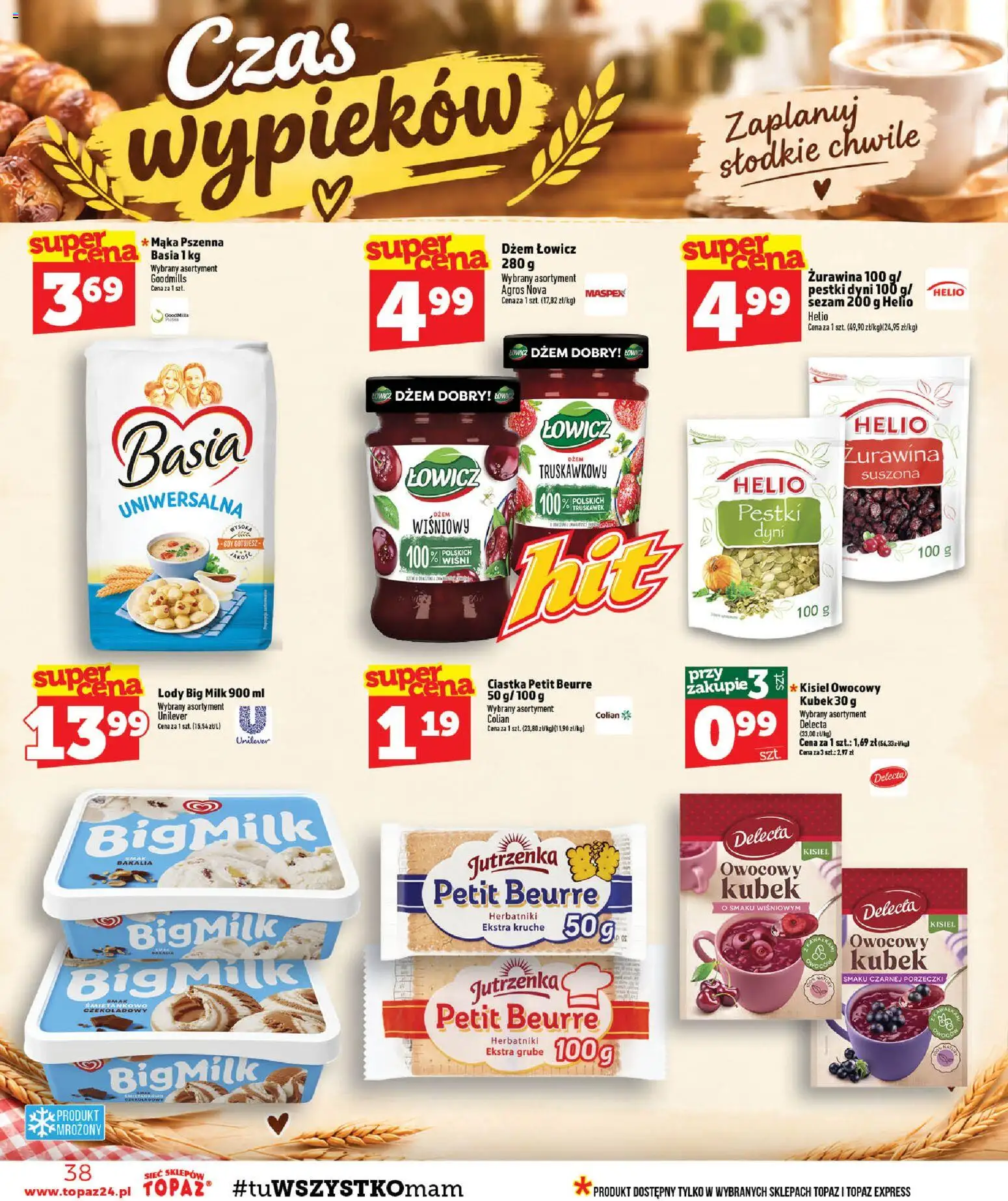 Topaz gazetka od 15.10.2026 | Strona: 38 | Produkty: Big Milk, Herbatniki, Lody Big Milk, Pestki dyni