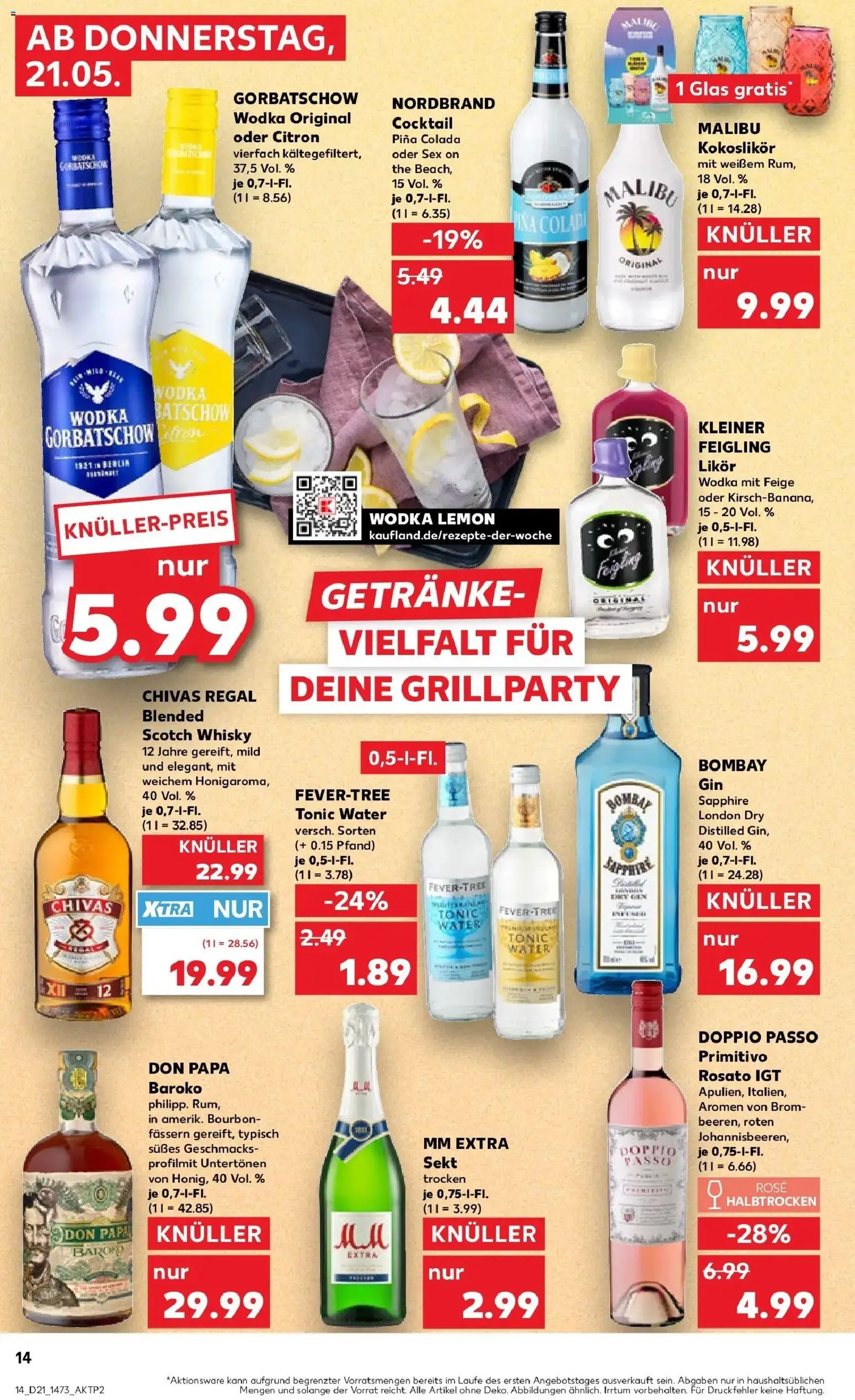 Kaufland Prospekt Herzberg (Elster) – gültig ab 21.05.2026 | Seite: 22 | Produkte: Likör, Doppio passo primitivo, Bourbon, Wodka