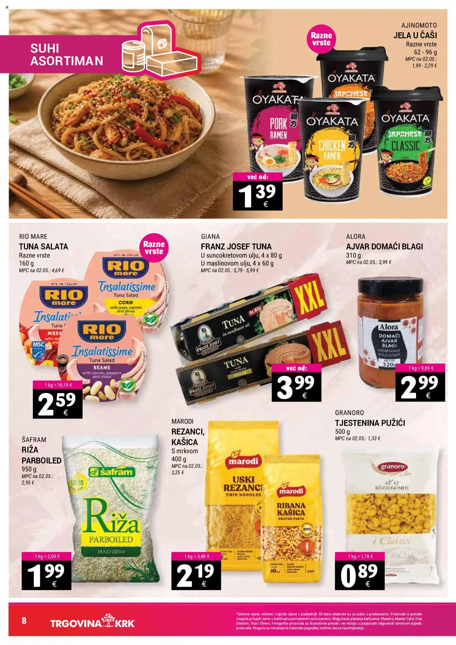 Trgovina Krk katalog | vrijedi od 16.05.2026 | Stranica: 8 | Proizvodi: Riža, Ajvar, Tjestenina, Salata