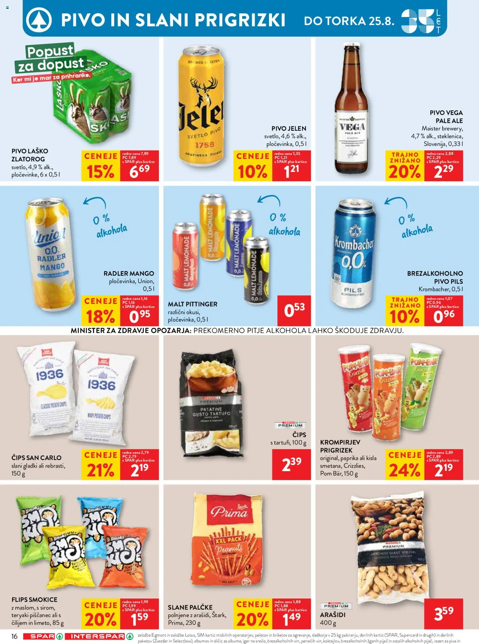 Novi Spar katalog ponudbe – veljaven od 19.08.2026 | Stran: 30 | Izdelki: Arašidi, Radler, Pivo, Cips