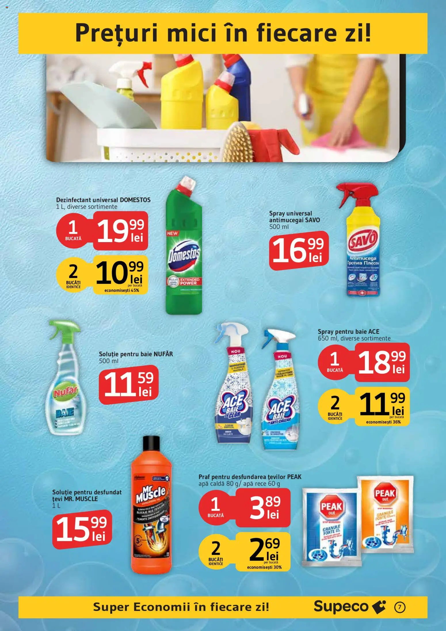 Noul catalog Supeco – valabil de la 11.10.2026 | Pagină: 7 | Produse: Soluție pentru desfundat țevi, Apă, Power, Dezinfectant