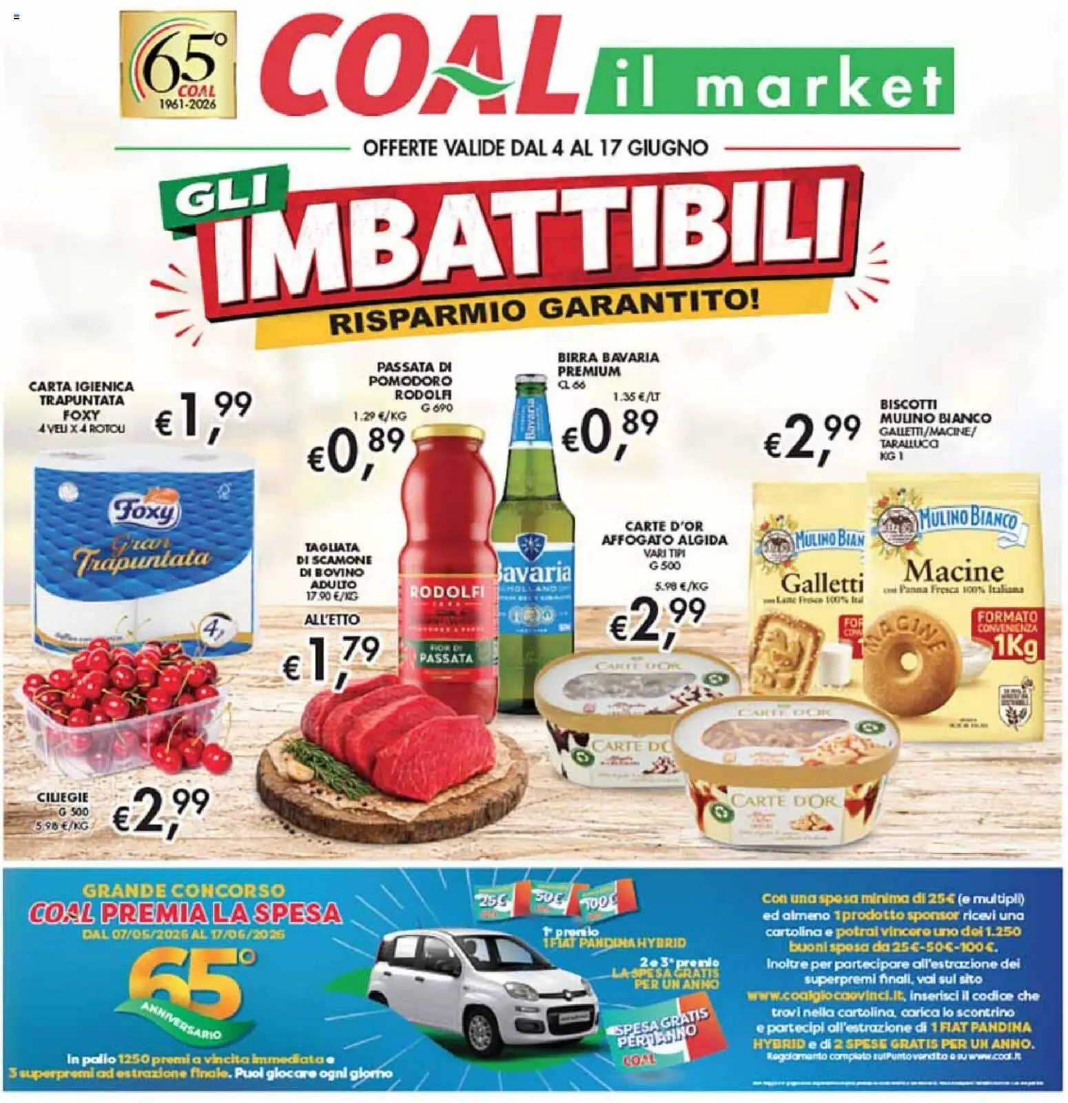 Volantino Coal del 04.06.2026 | Pagina: 1 | Prodotti: Bovino, Carta igienica, Birra, Panna