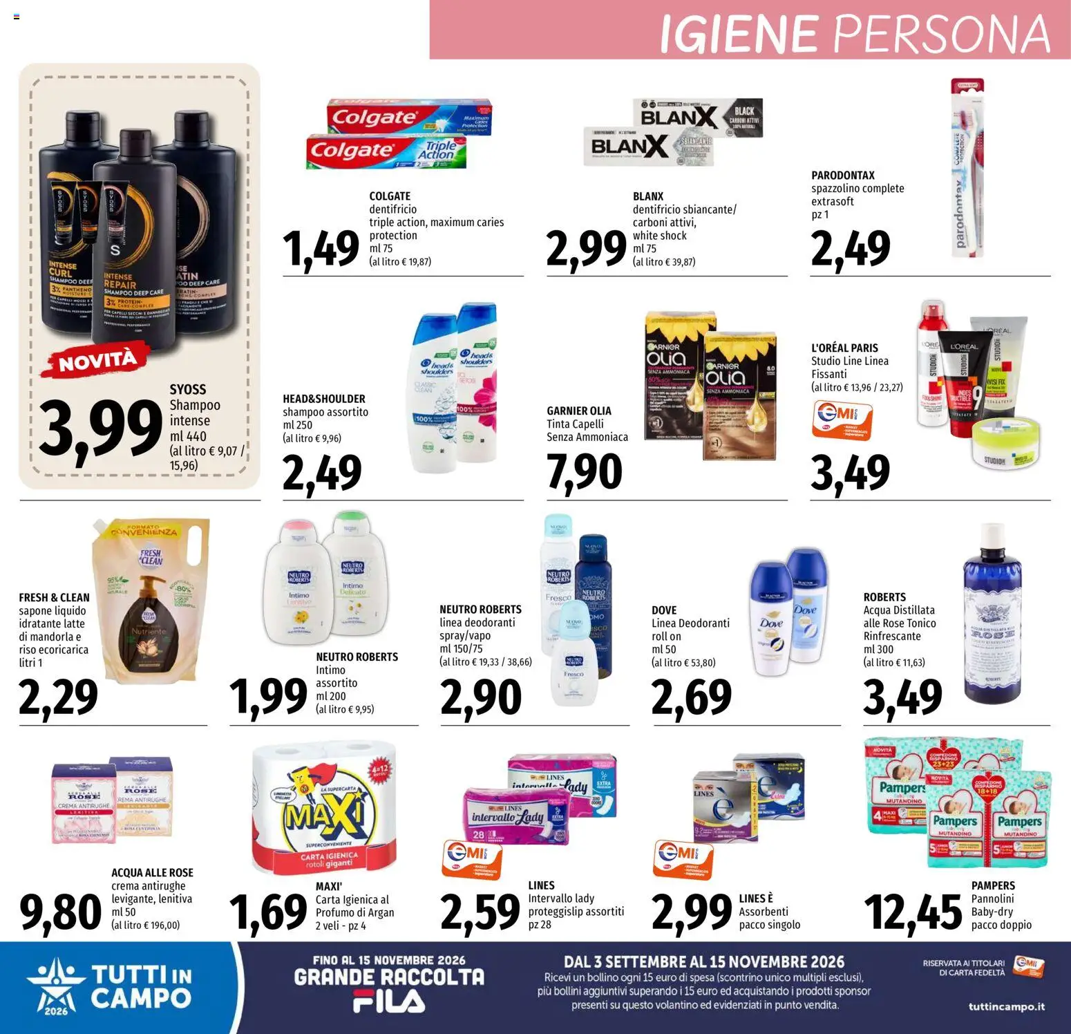 Volantino EMI del 17/09/2026 | Pagina: 16 | Prodotti: Crema, Dentifricio, Intimo, Acqua