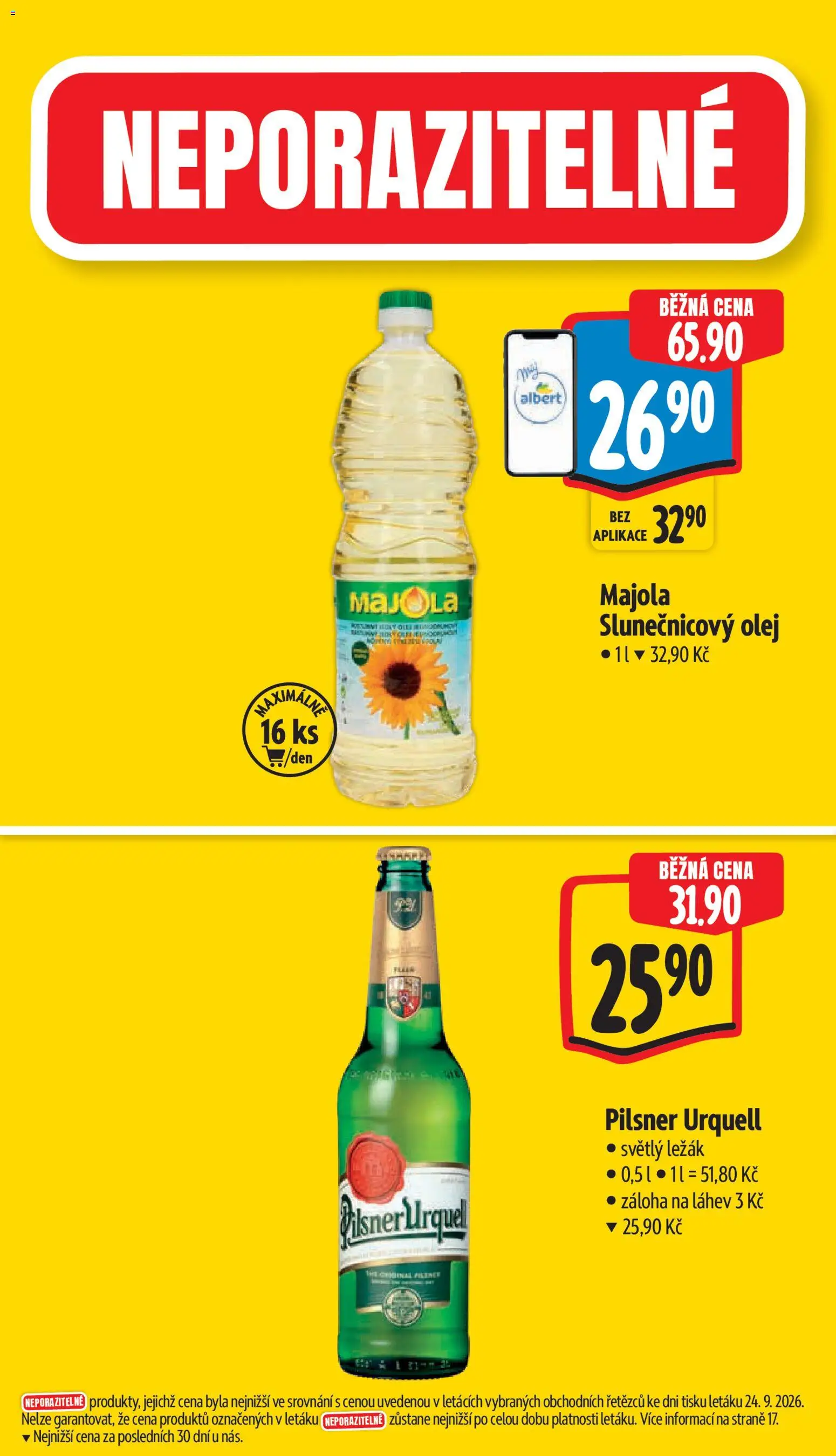 Albert leták - Supermarket Frenštát pod Radhoštěm od 30.09.2026 | Strana: 4 | Produkty: Olej, Pilsner, Pilsner Urquell, Láhev